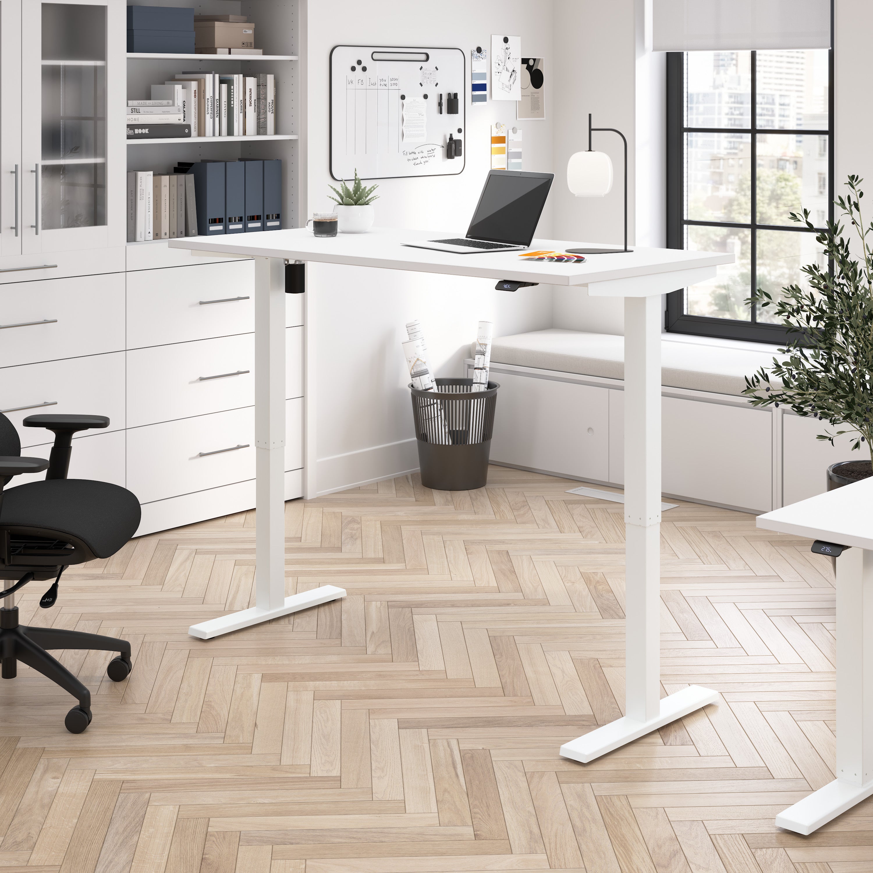 Bush Business Furniture Move 40 Series 60W x 30D Electric Height Adjustable Standing Desk in White with White Base - 59.45" Width x 29.37" Depth x 28.17" Height