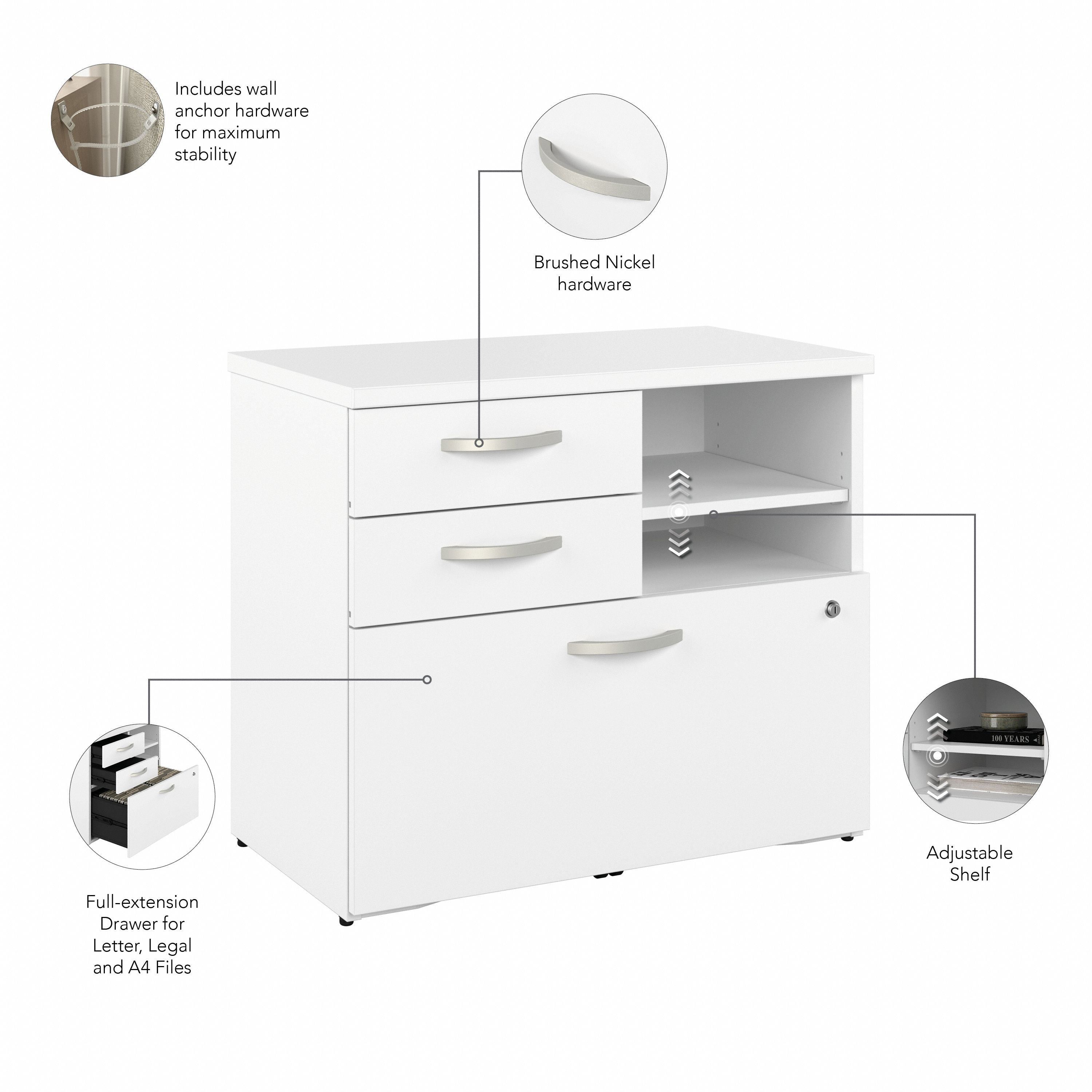 Bush Business Furniture Studio C Office Storage Cabinet with Drawers and Shelves in White - 29.72" Width x 16.93" Depth x 25.98" Height