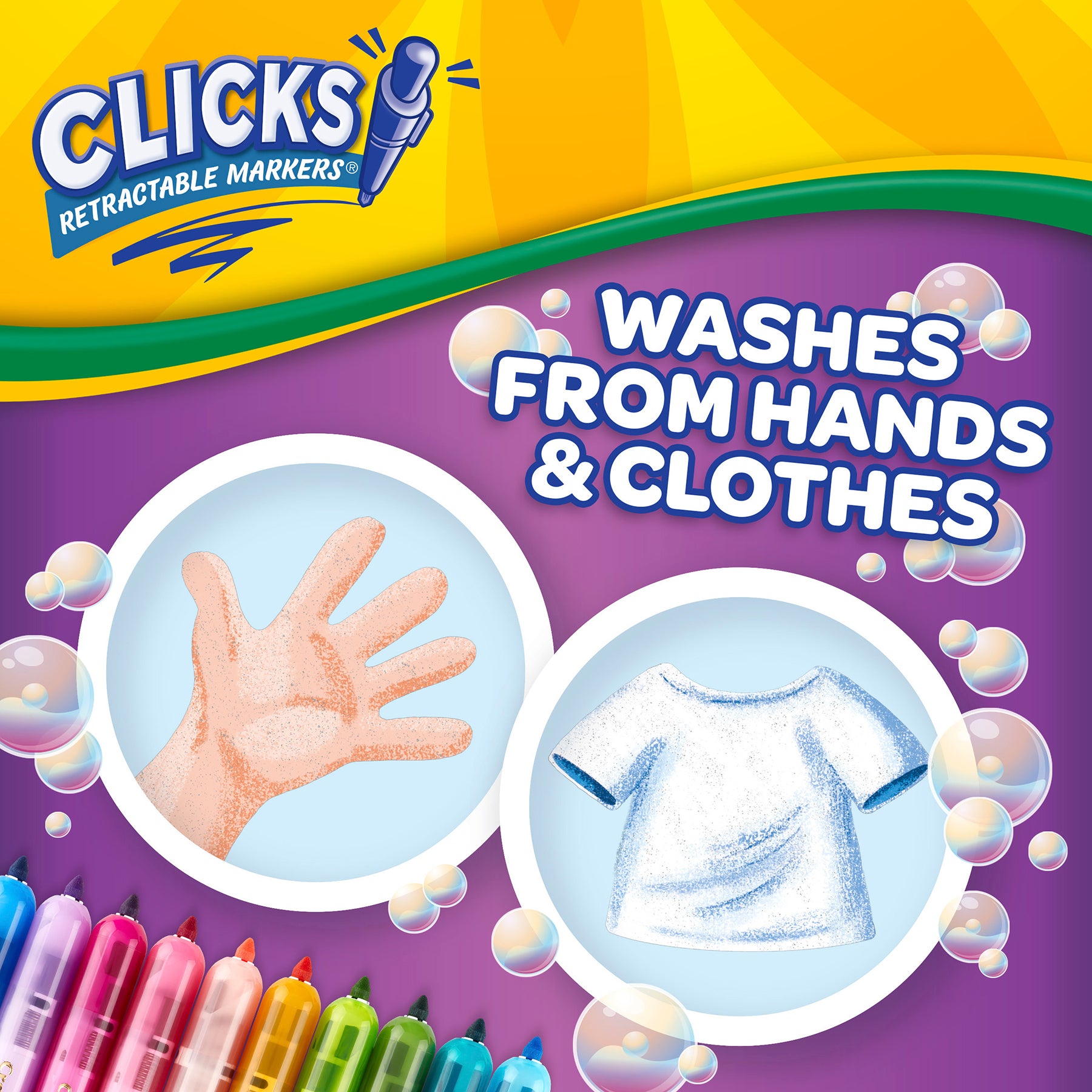 Washable CLICKS Retractable Markers, Bold/Bright Colors, 10 Count