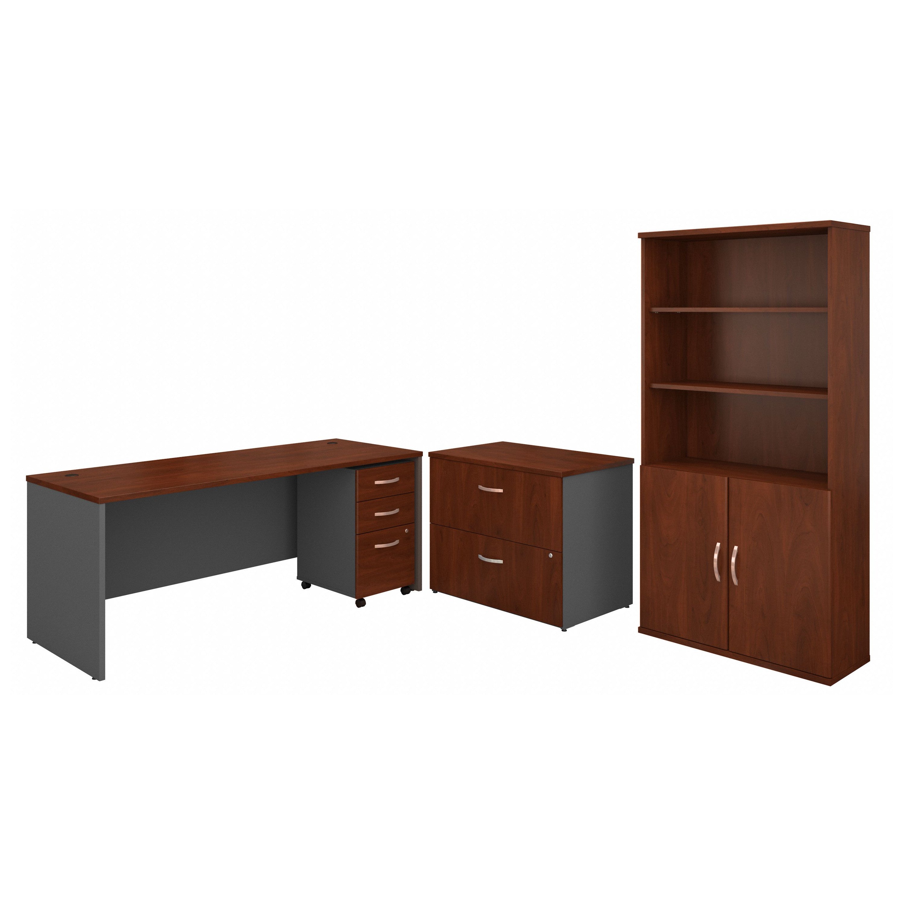 Bush Business Furniture Series C 72W Office Desk with Bookcase and File Cabinets in Hansen Cherry - 71.1" Width x 29.37" Depth x 72.8" Height