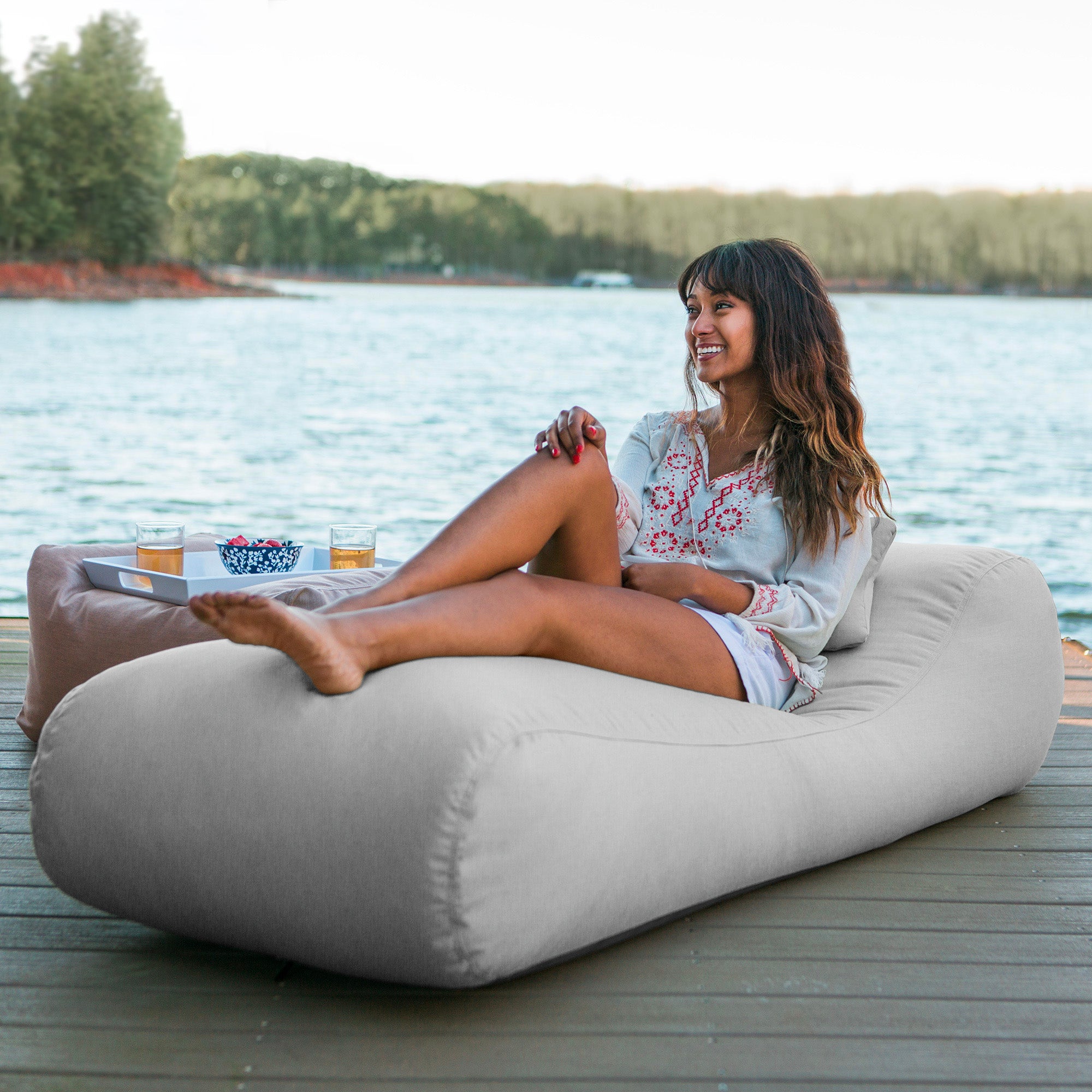 Arlo Outdoor Bean Bag Sun Lounger - Pool and Patio Chaise Recliner, Granite