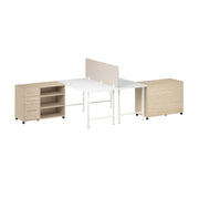 Bush Business Furniture Hustle 2 Person Computer Desk with Mobile Storage Cabinets, Power Grommets, and Privacy Screen in White and Natural Elm - 59.44" Width x 29.37" Depth x 30.07" Height