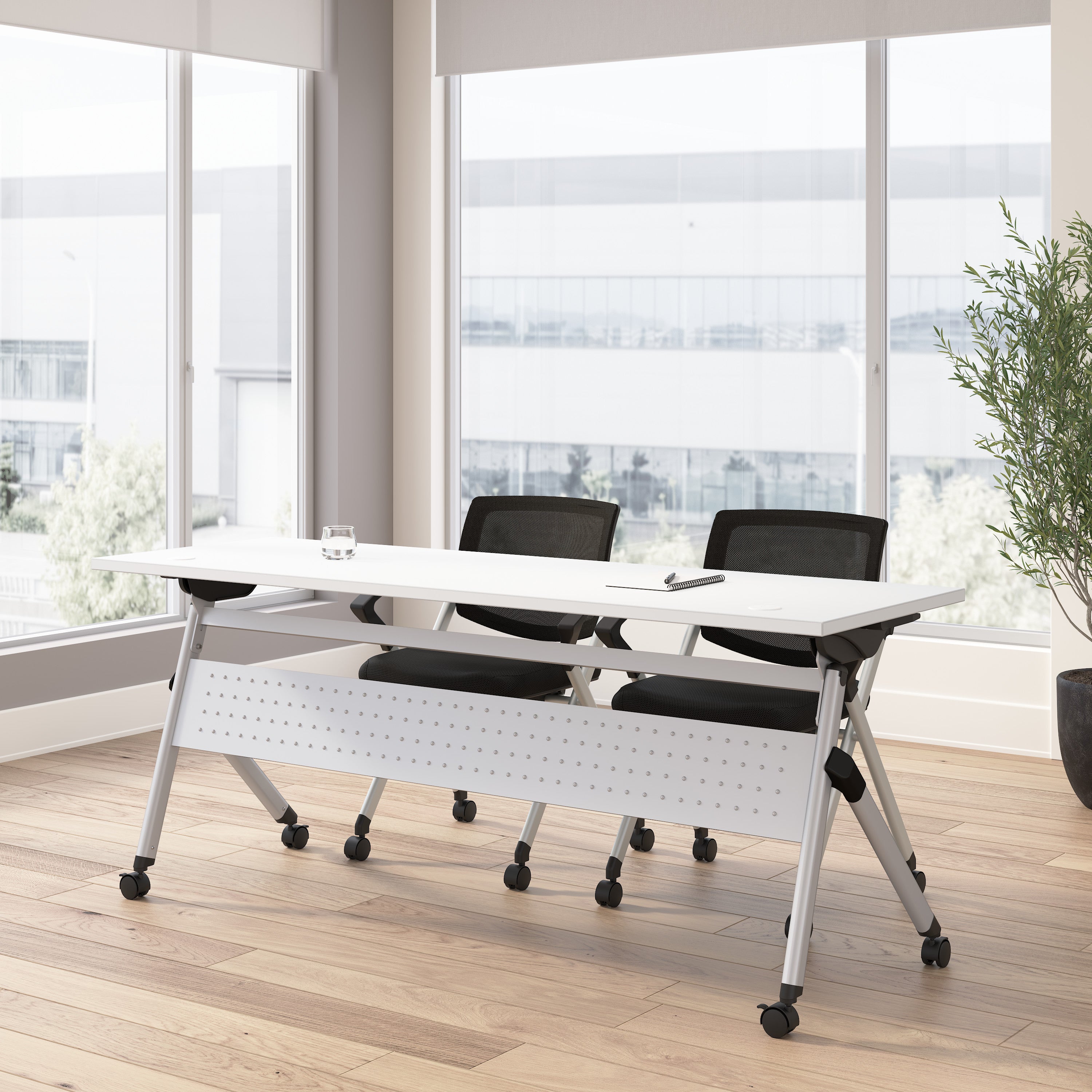 Bush Business Furniture Envision 72W Folding Training Table and 2 Folding Chairs with Arms in White - 71.02" Width x 23.54" Depth x 32.87" Height