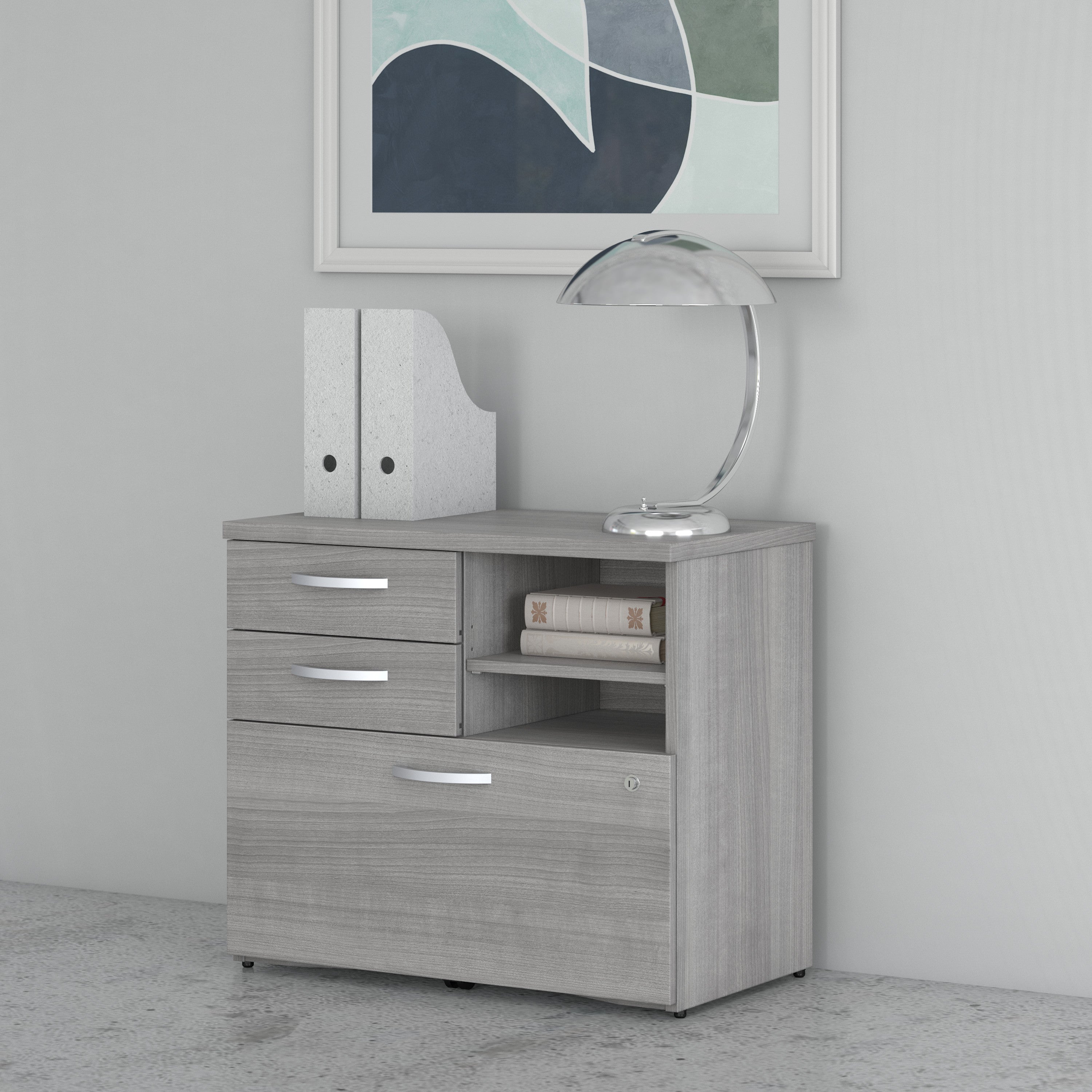 Bush Business Furniture Studio C Office Storage Cabinet with Drawers and Shelves in Platinum Gray - 29.72" Width x 16.93" Depth x 25.98" Height