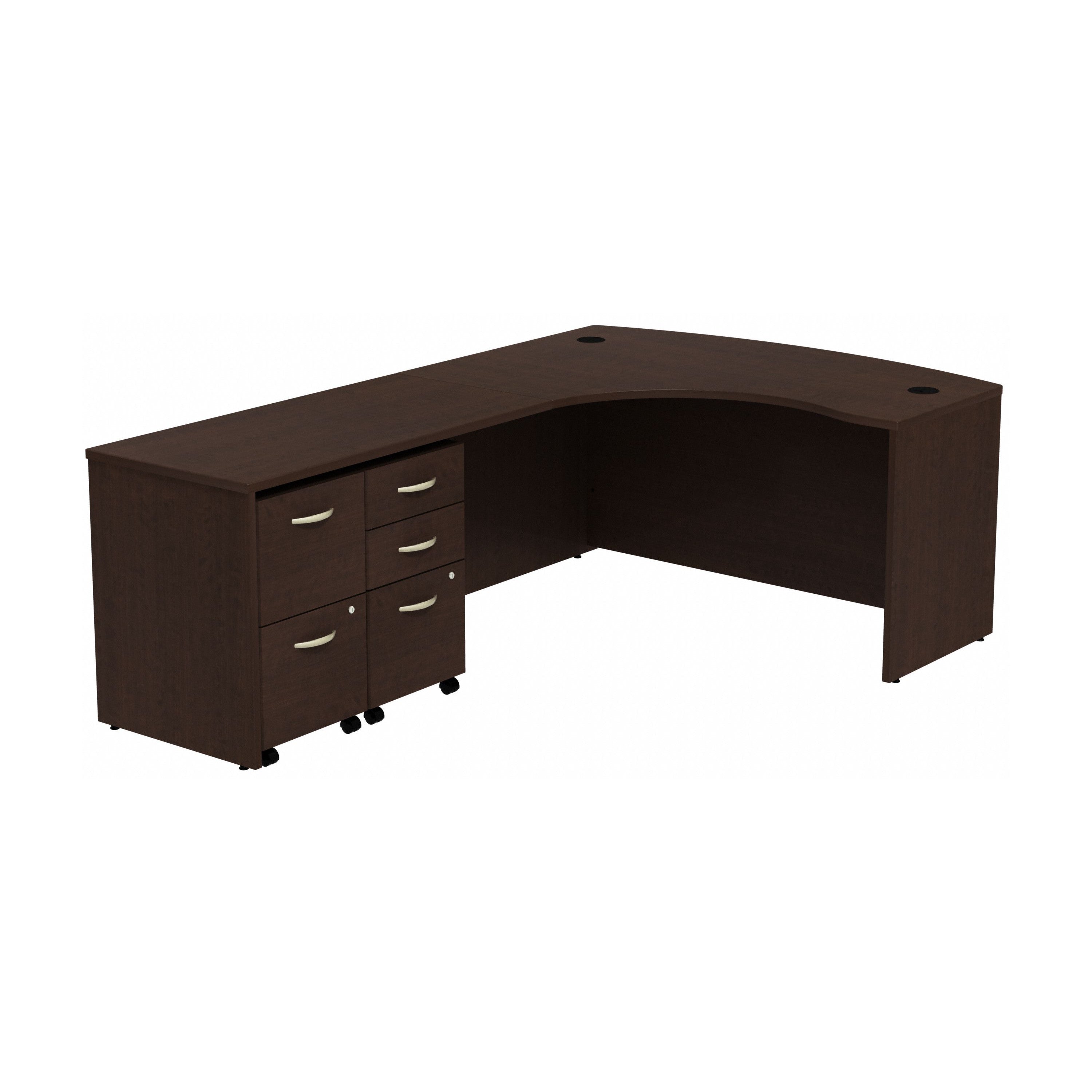 Bush Business Furniture Series C 60W Bowfront LH L-Desk, 2-Drawer Mobile Pedestal and 3-Drawer Mobile Pedestal - 90.55" Width x 58.86" Depth x 29.8" Height