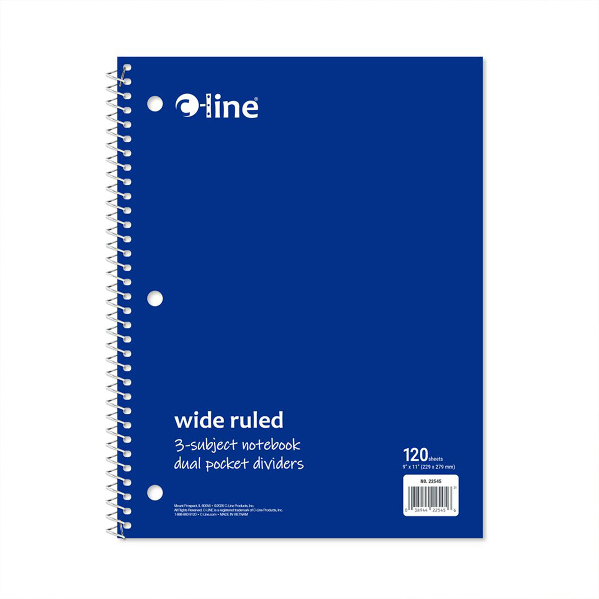 (2 EA) 3-SUBJECT NOTEBOOK 120CT BLU
