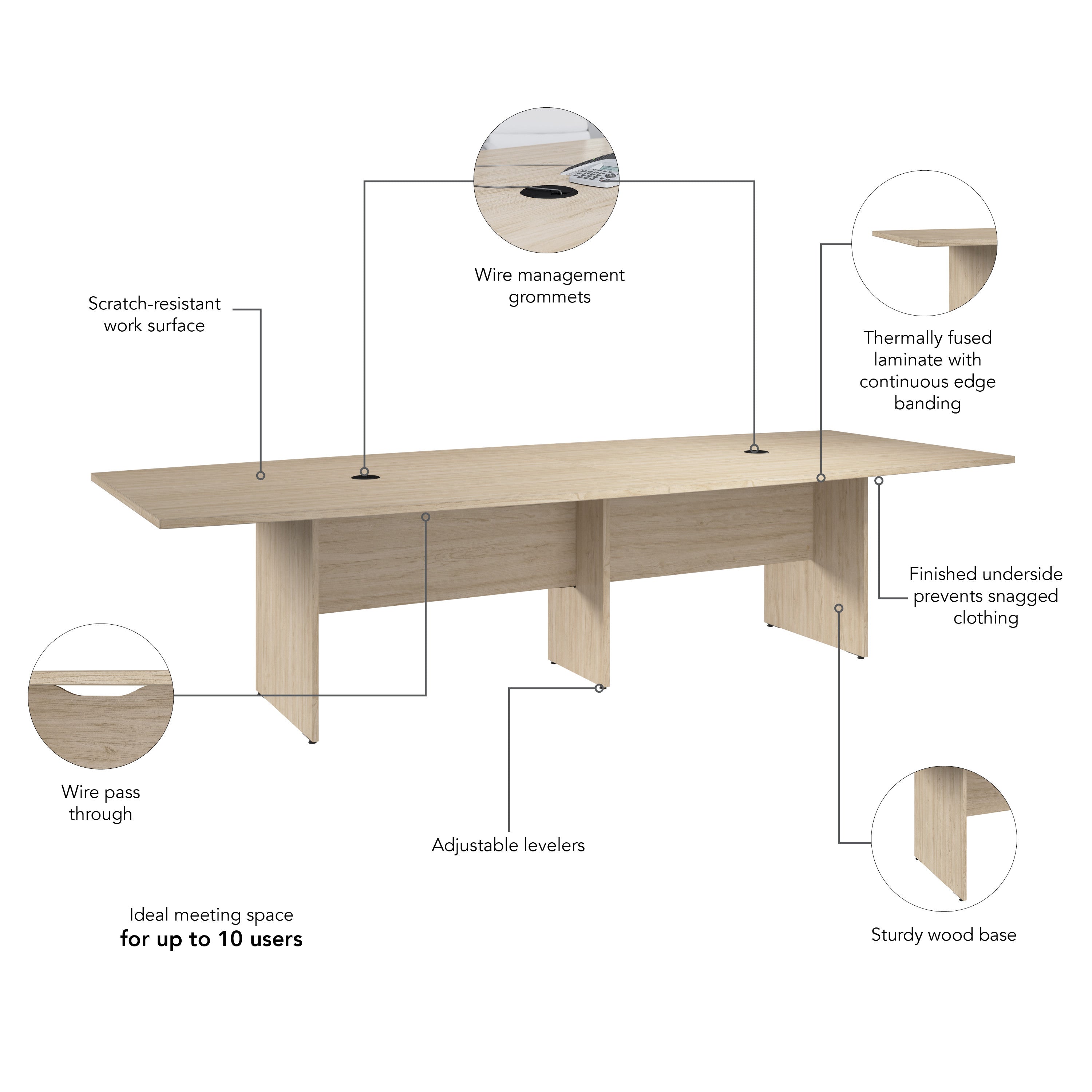 Bush Business Furniture 120-inch Office Conference Table with Wood Base in Natural Elm - 119.21" Width x 47.51" Depth x 28.65" Height