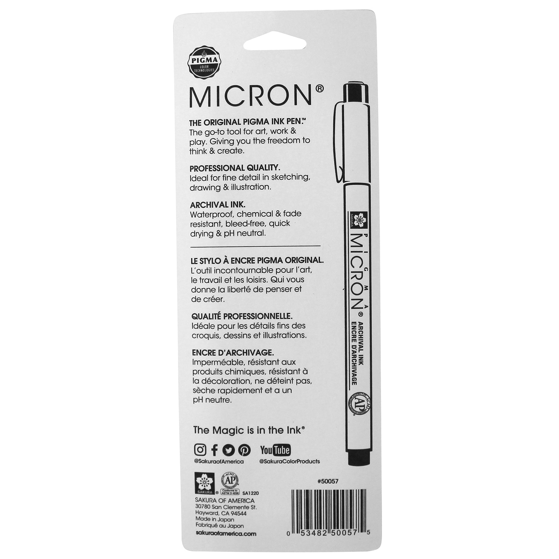 Pigma Micron Pens, Black, Assorted Sizes, 3-Piece Set, Blister Card
