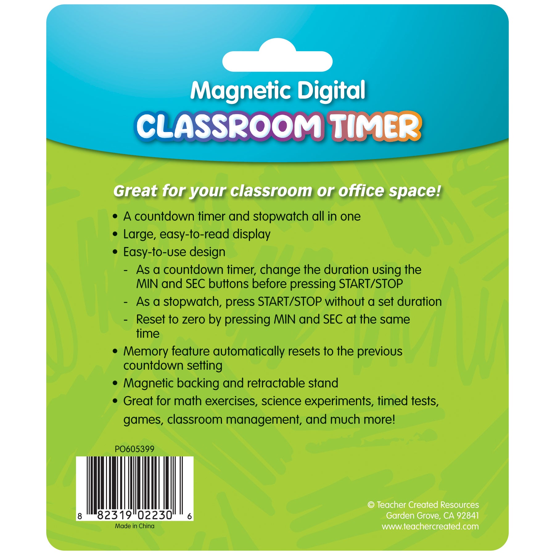 Magnetic Digital Classroom Timer, Teal