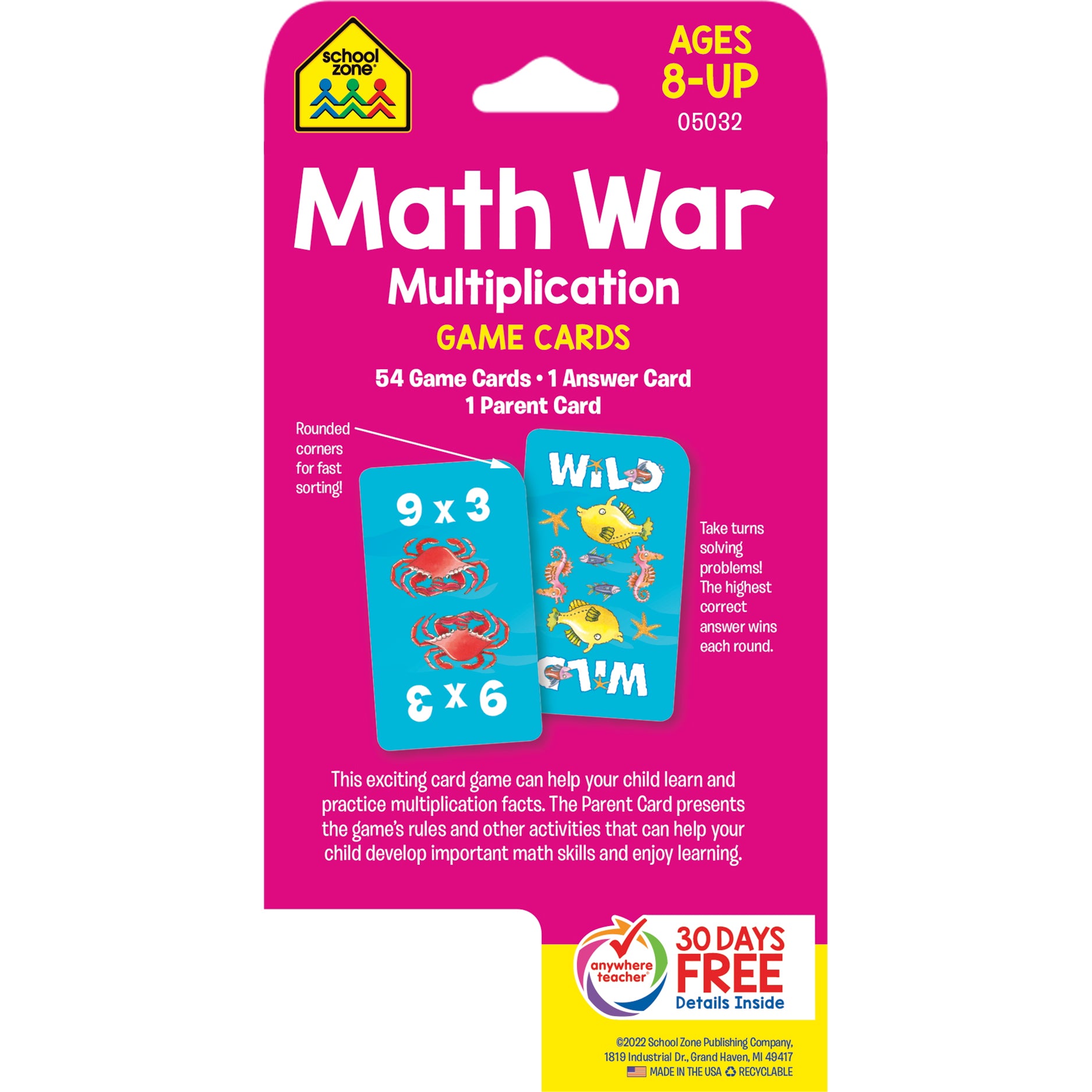 Math War Multiplication Game Cards
