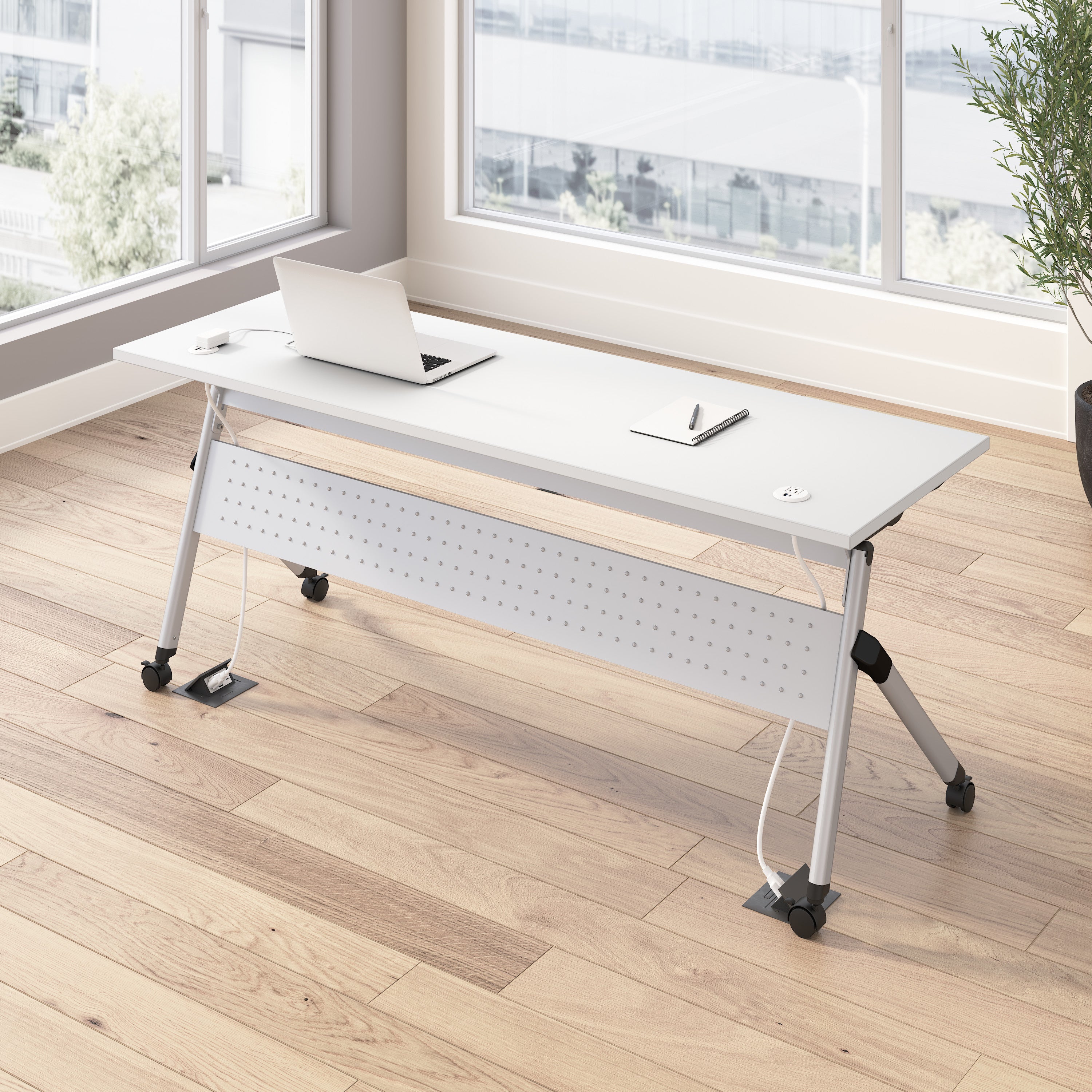Bush Business Furniture Envision 72W Folding Training Table with Powered Grommets in White - 71.02" Width x 23.54" Depth x 29.62" Height