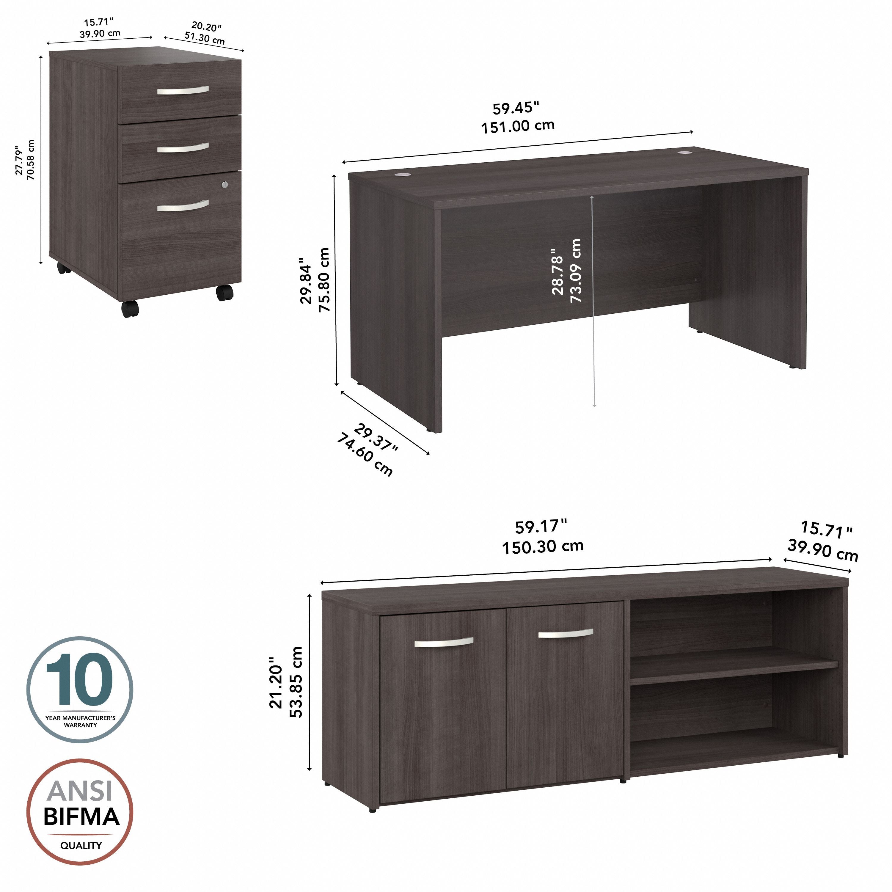 Bush Business Furniture Studio C 60W x 30D Office Desk with Storage Return and Mobile File Cabinet in Storm Gray - 59.45" Width x 29.37" Depth x 29.84" Height