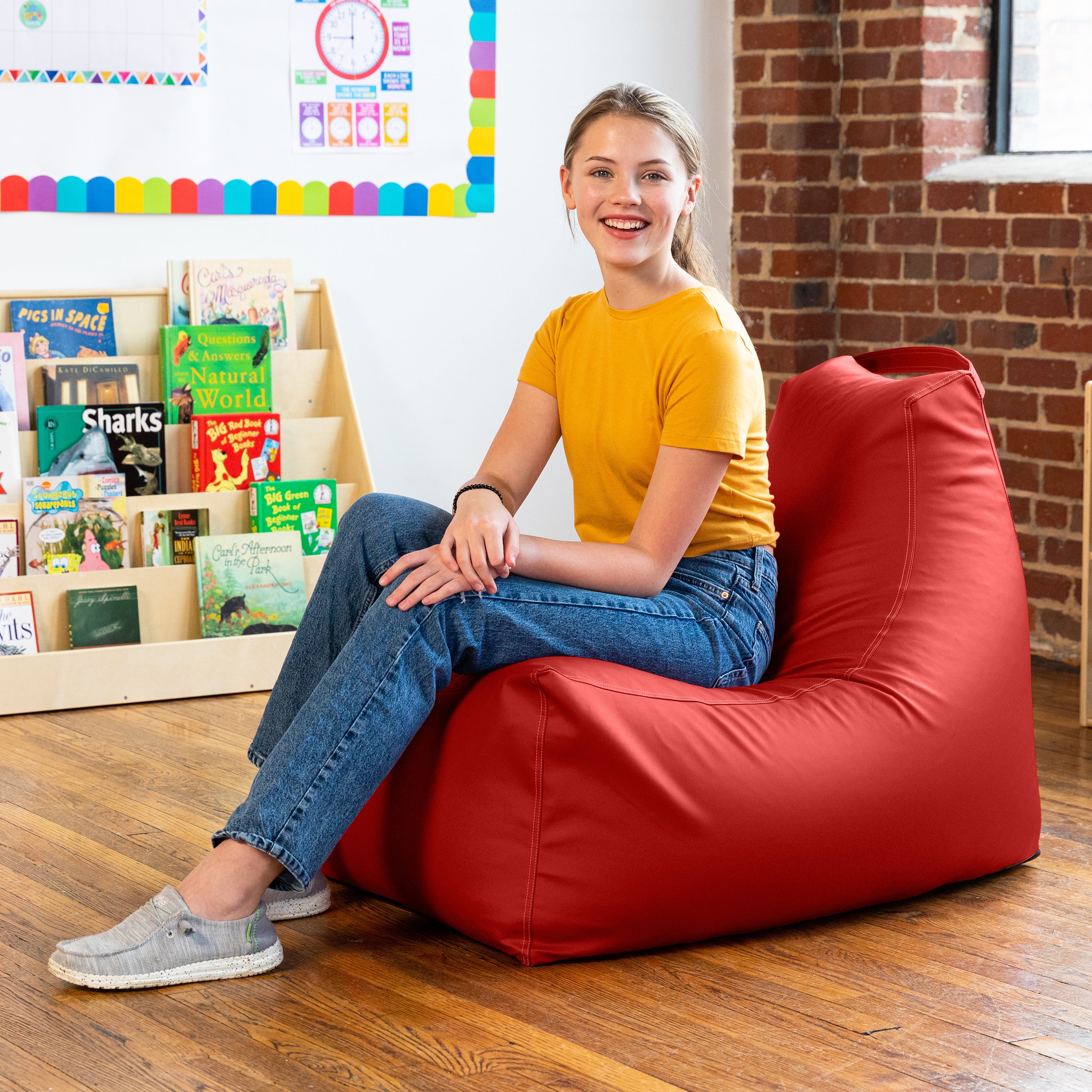 Jaxx Pezzi Premium Vinyl Classroom Bean Bag Chair, Red