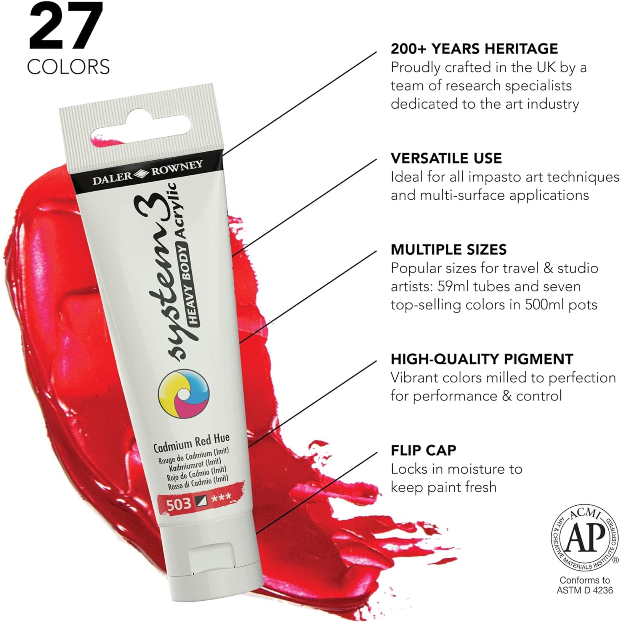 System3 Acrylic Paint, Heavy Body, Starter Set, Assorted Colors, 59ml, 6 Pieces