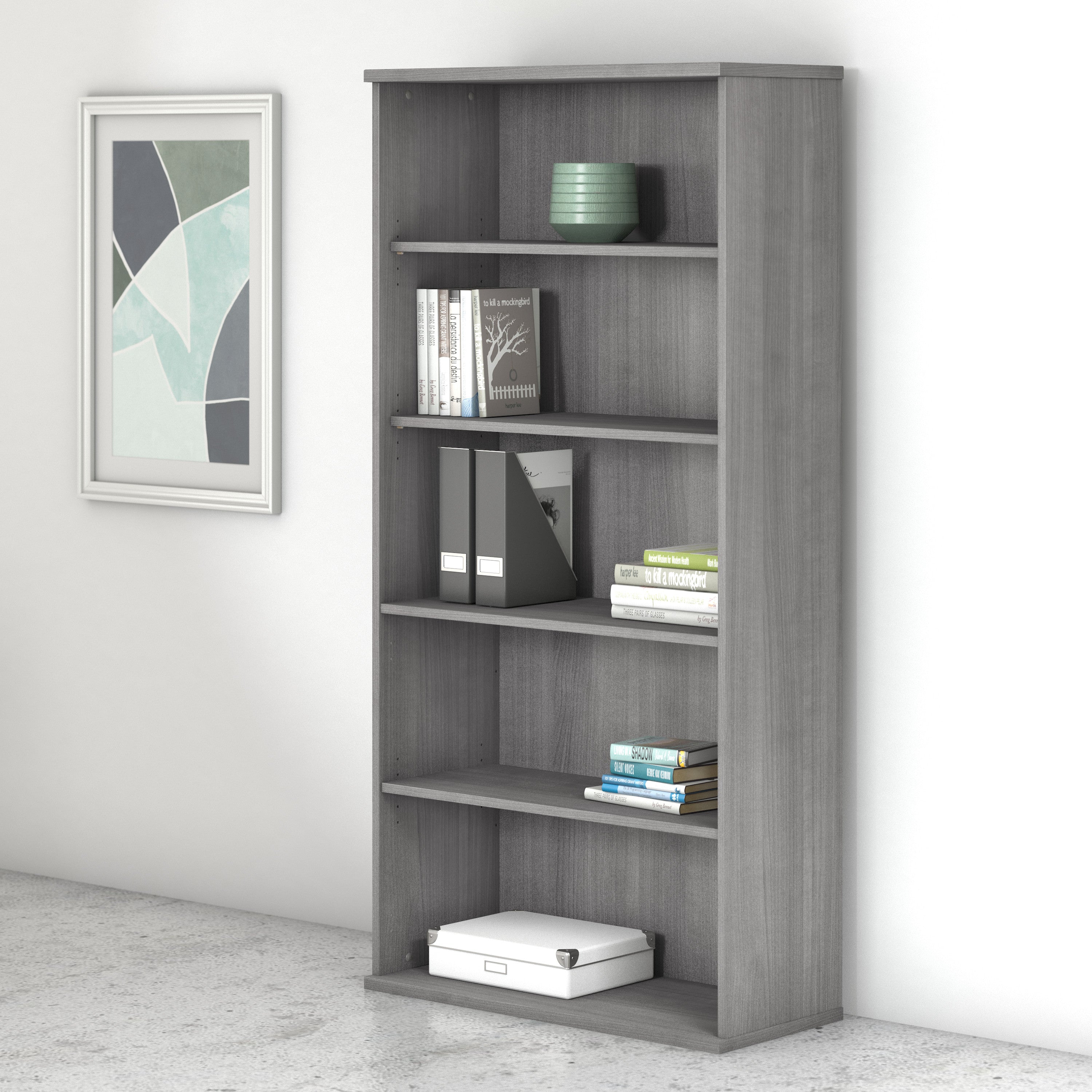 Bush Business Furniture Studio C 5 Shelf Bookcase in Platinum Gray - 35.71" Width x 15.43" Depth x 72.8" Height