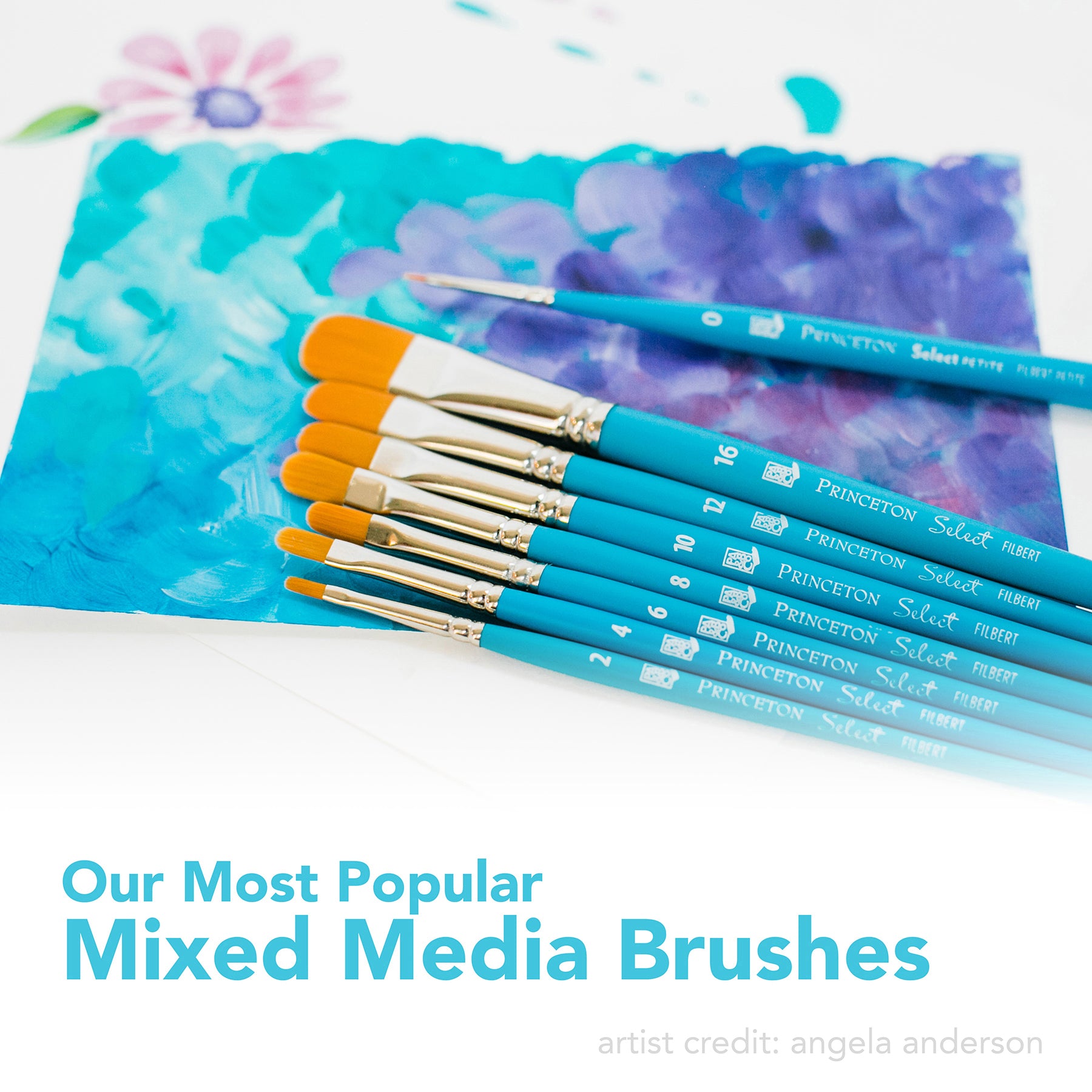 Select Artiste Brush Set No. 22, Synthetic Bristles, Short Handle Mixed Media Paintbrush, Jewel Blue, 6 Pieces
