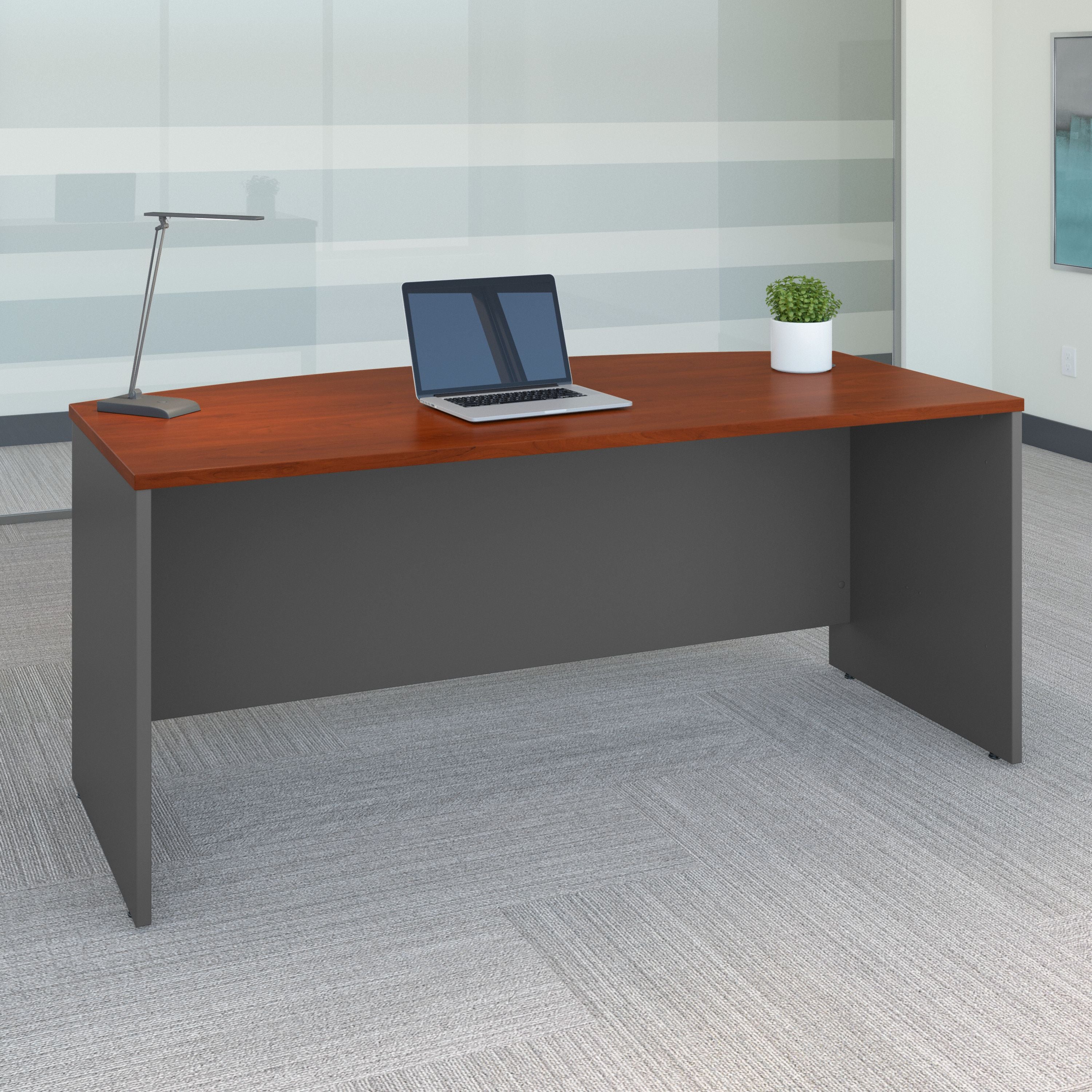 Bush Business Furniture Series C 72W x 36D Bow Front Desk in Hansen Cherry - 71.02" Width x 35.43" Depth x 29.84" Height