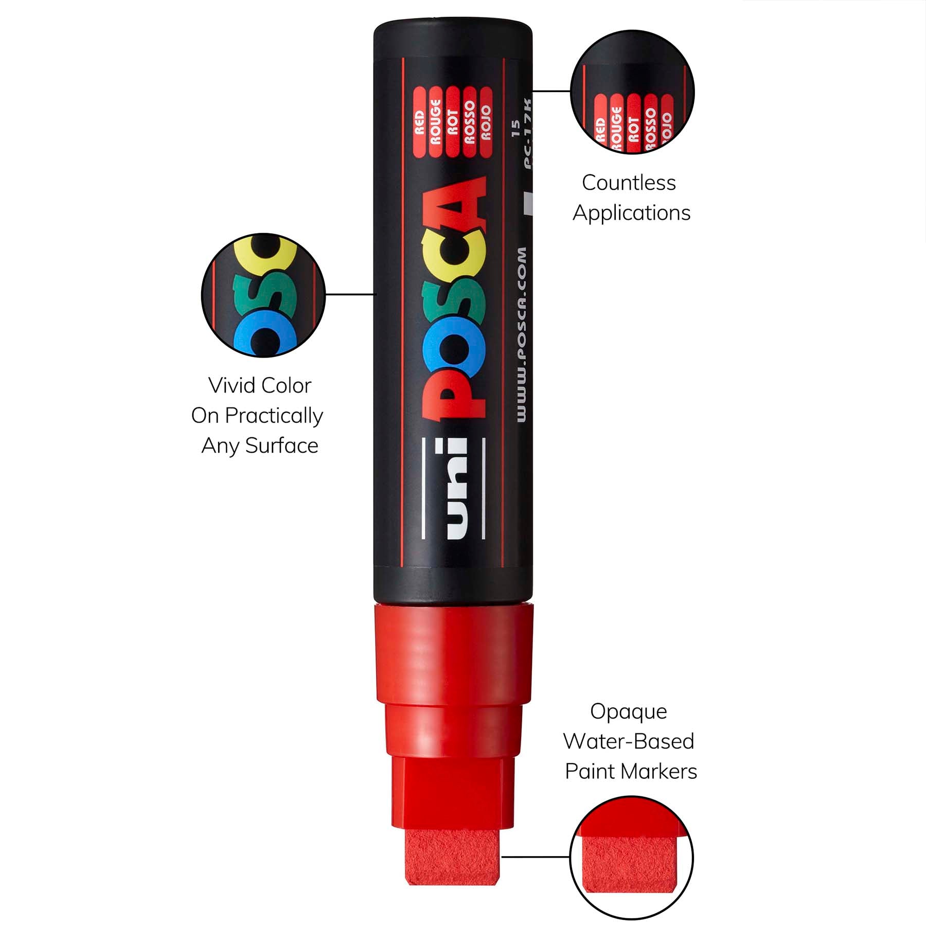 uni® POSCA PC-17K Water-Based Paint Markers, Extra Broad Tip (15mm), Red