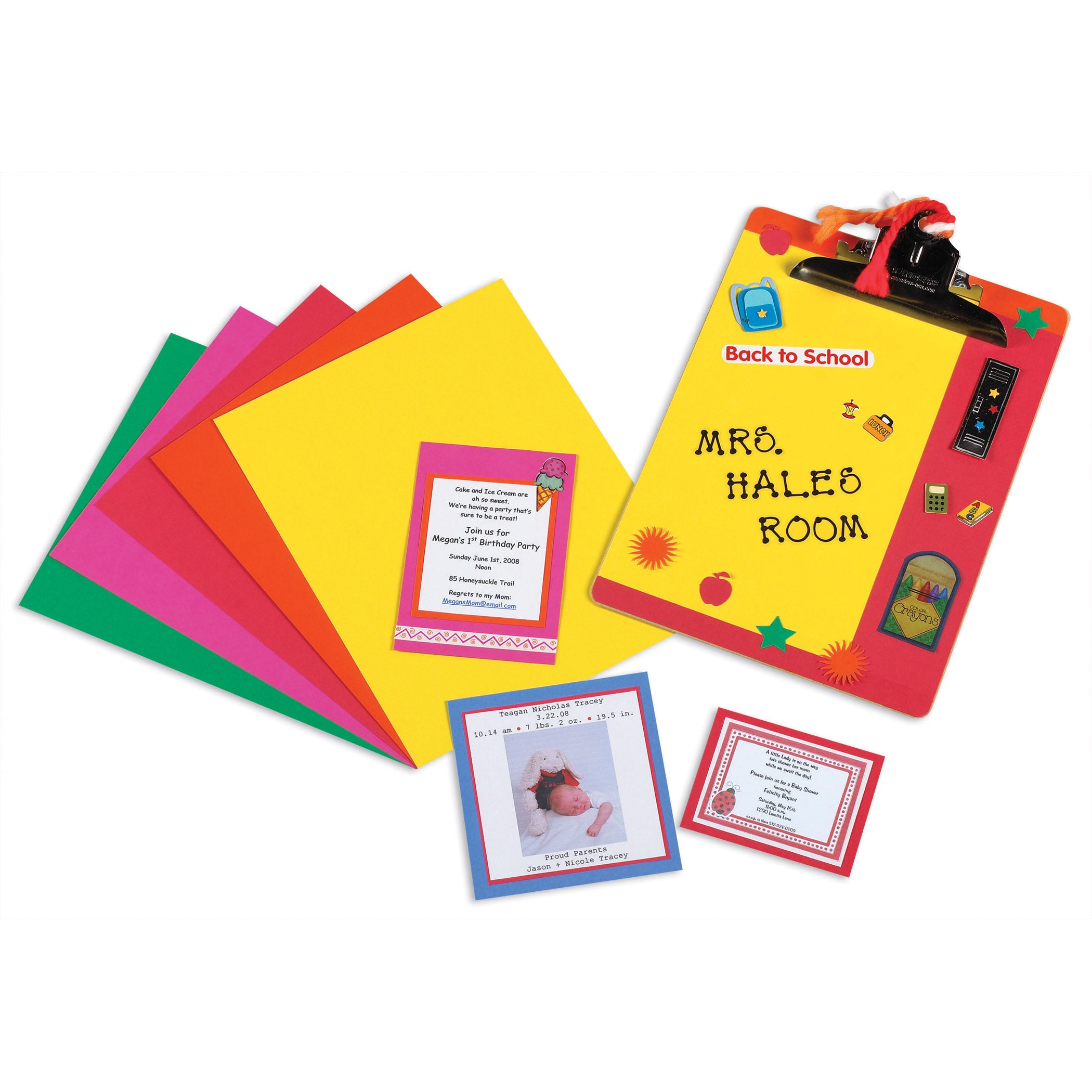 Bright Card Stock, 5 Assorted Colors, 8-1/2" x 11", 100 Sheets