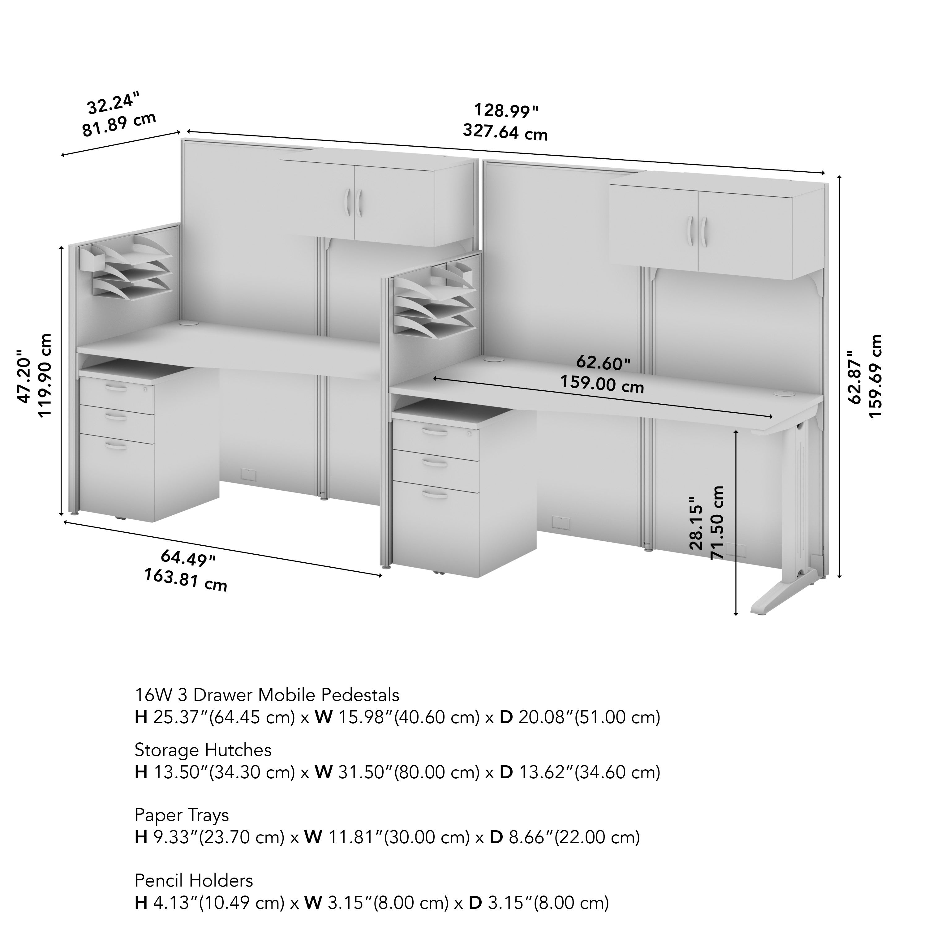 Bush Business Furniture Office in an Hour 2 Person Straight Cubicle Desks with Storage, Drawers, and Organizers in Mocha Cherry - 128.98" Width x 32.24" Depth x 62.87" Height