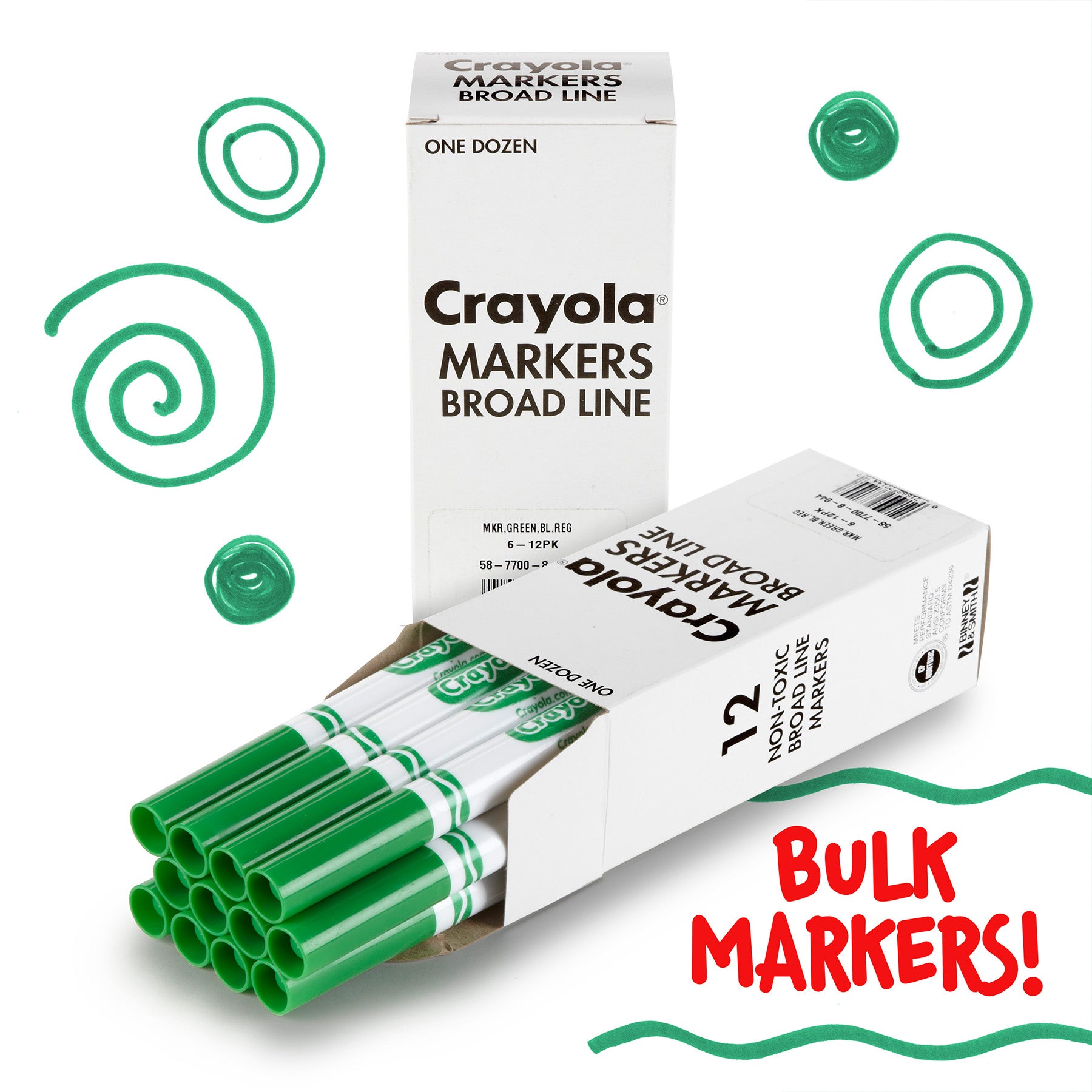 Bulk Markers, Conical Tip, Green, 12 Count