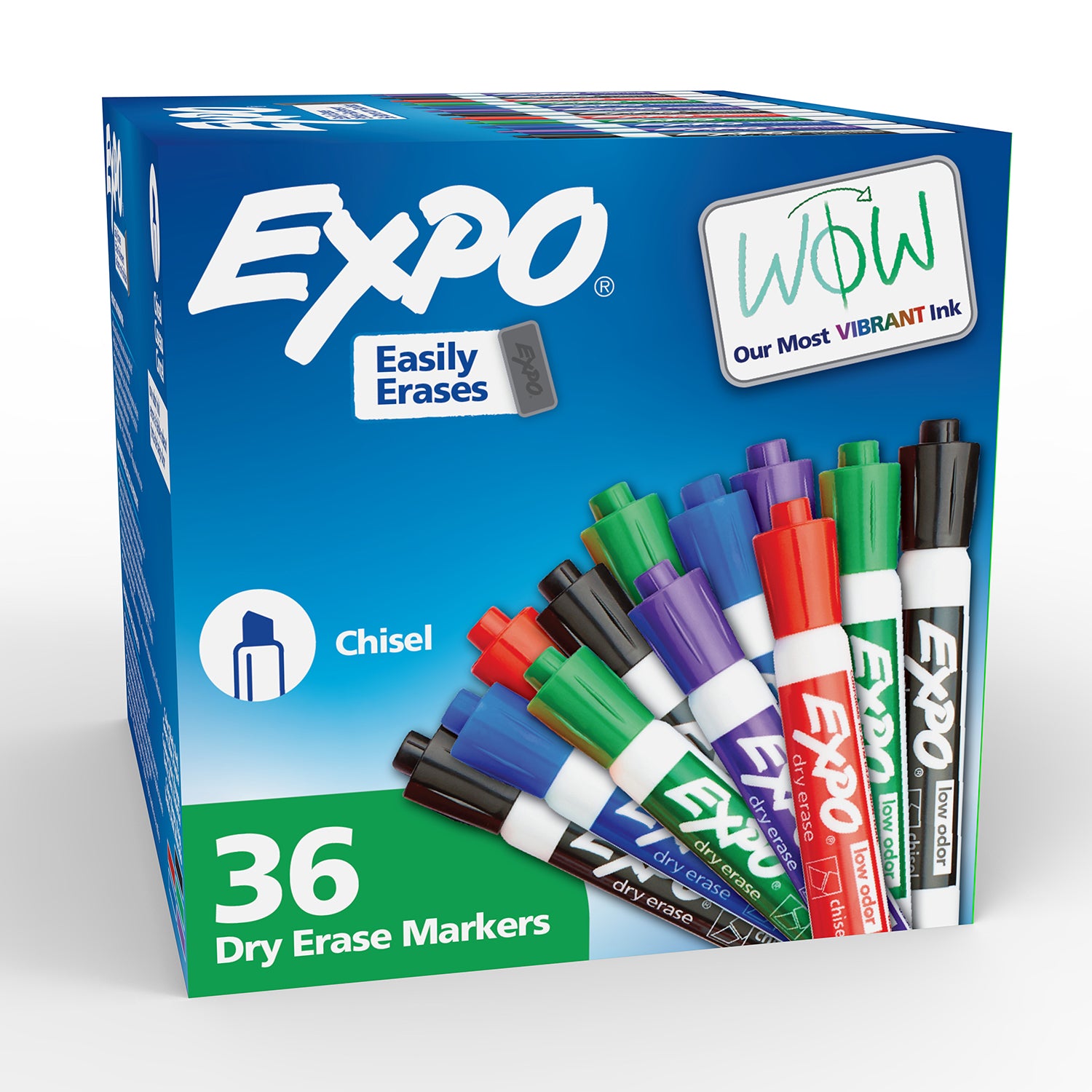 Low Odor Dry Erase Markers, Chisel Tip, Assorted, 36 Count
