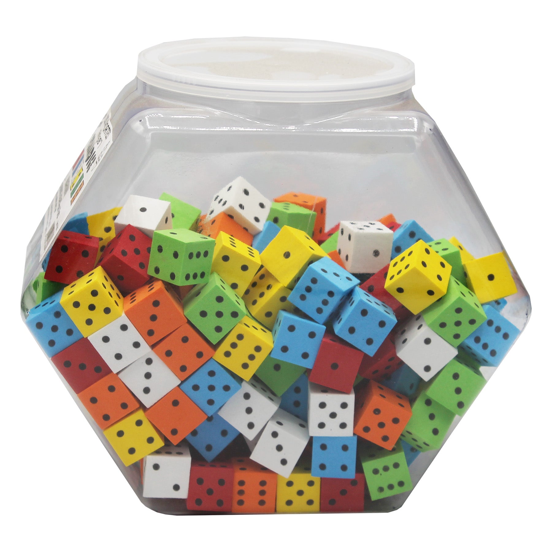 Foam Dice, 16mm, Assorted, Tub of 200