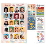 Laminated Feelings & Life Skills Posters for Kids, 11" x 17", English & Spanish, Set of 6