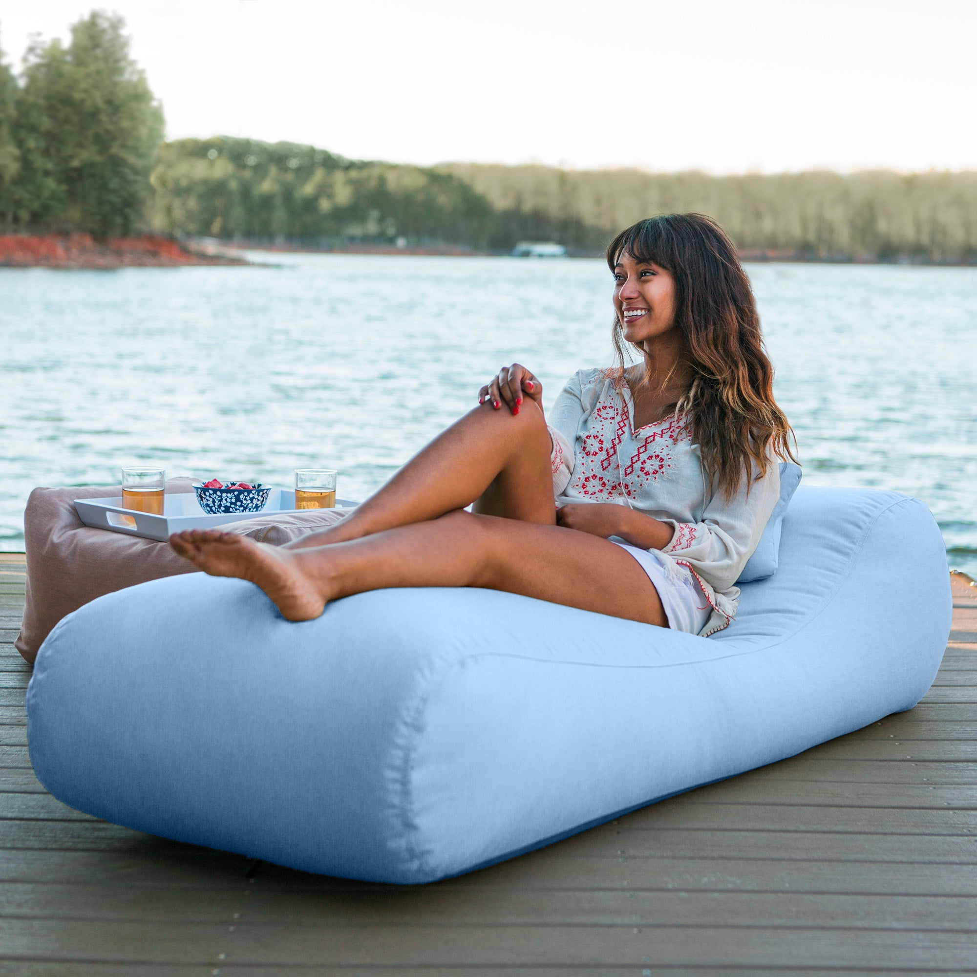 Arlo Outdoor Bean Bag Sun Lounger - Pool and Patio Chaise Recliner, Ocean Blue