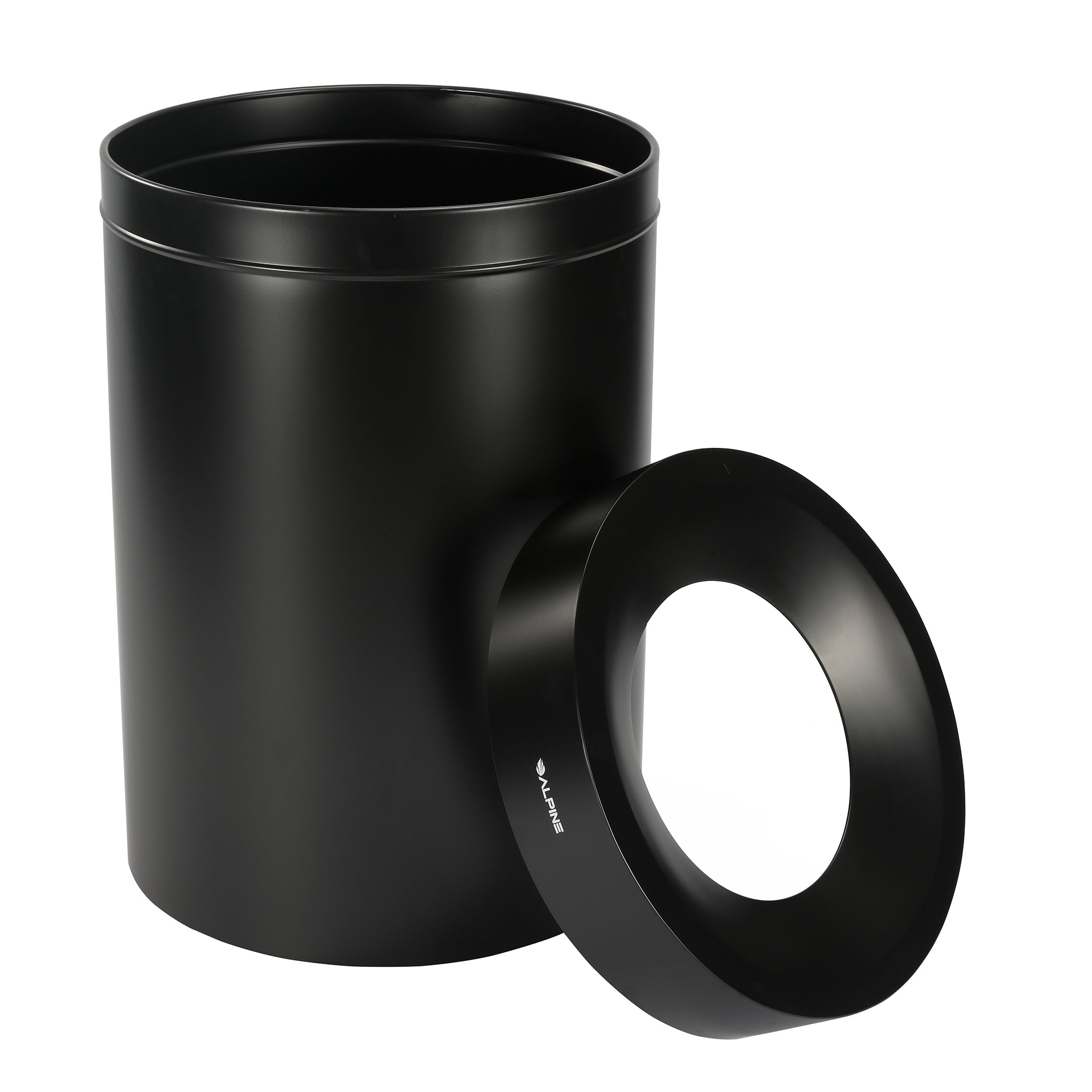 50 Gallon Stainless Steel Trash Can with Liner in Matte Black