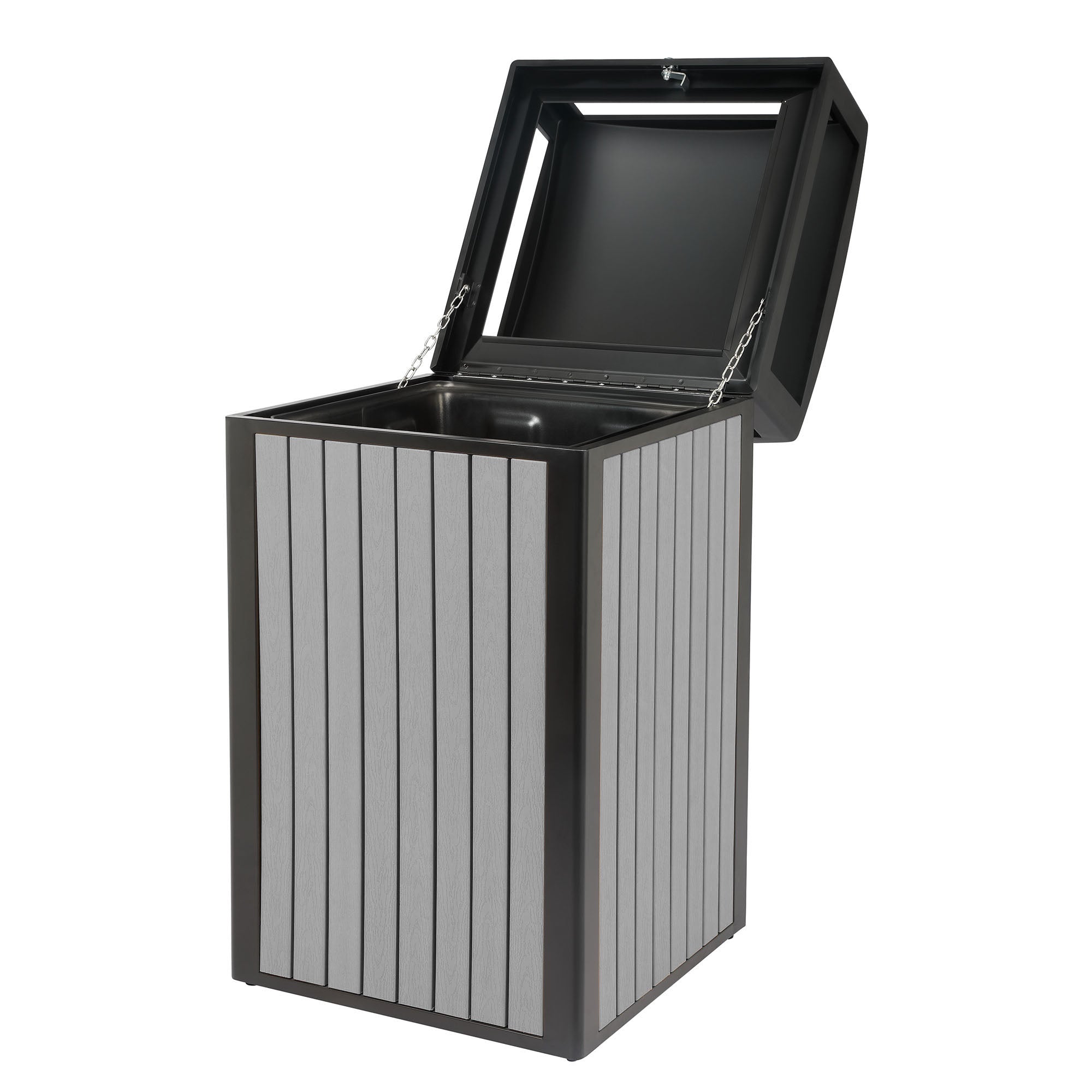 40-Gallon Outdoor Trash Container with Slatted Recycled Plastic Panels - Grey