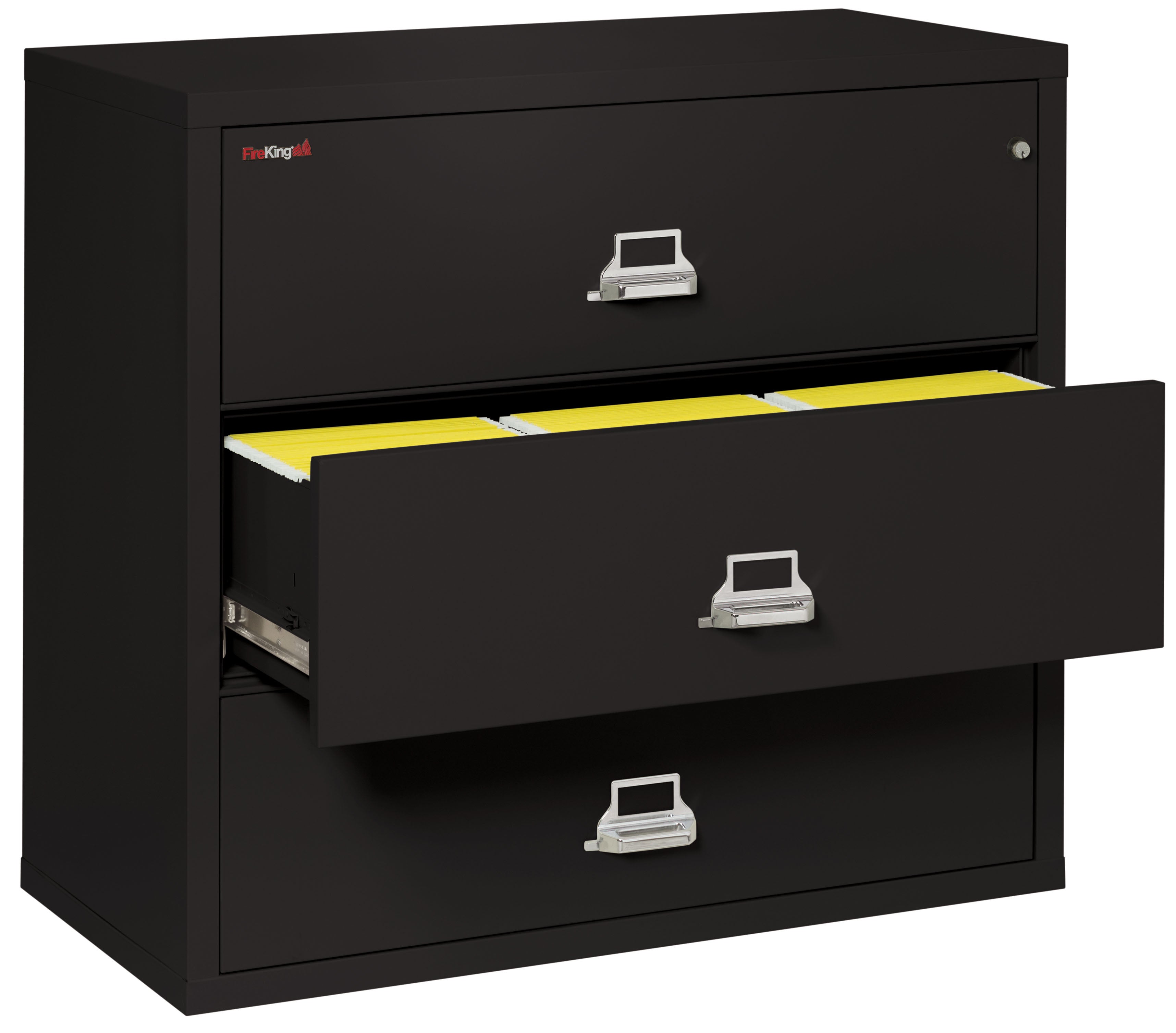 Fire Resistant File Cabinet - 3 Drawer Lateral 44" wide (Black)