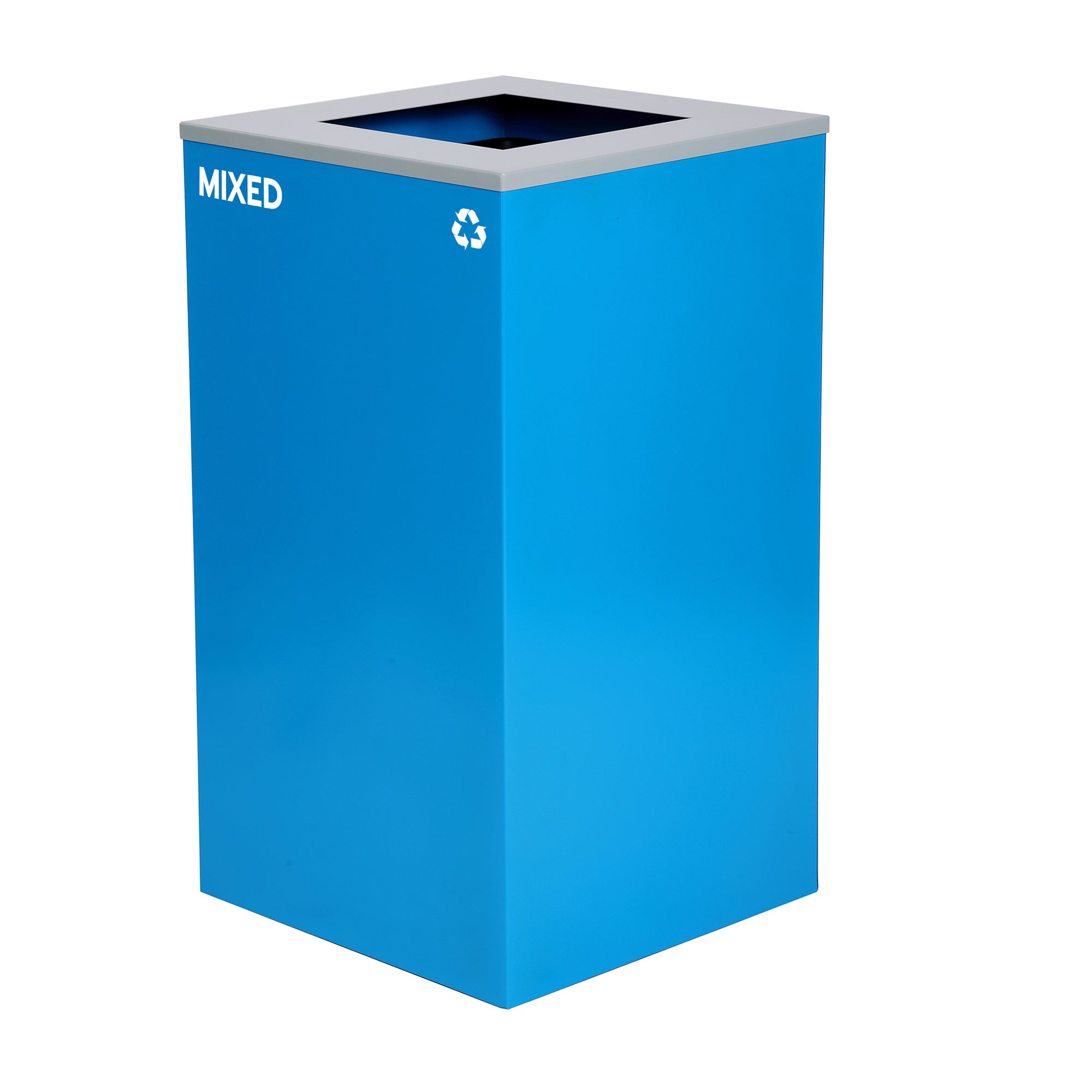 Alpine Industries 87 Gal. 3-Stream Steel Blue Mixed, Green Compost, and Black Commercial Trash Can Station