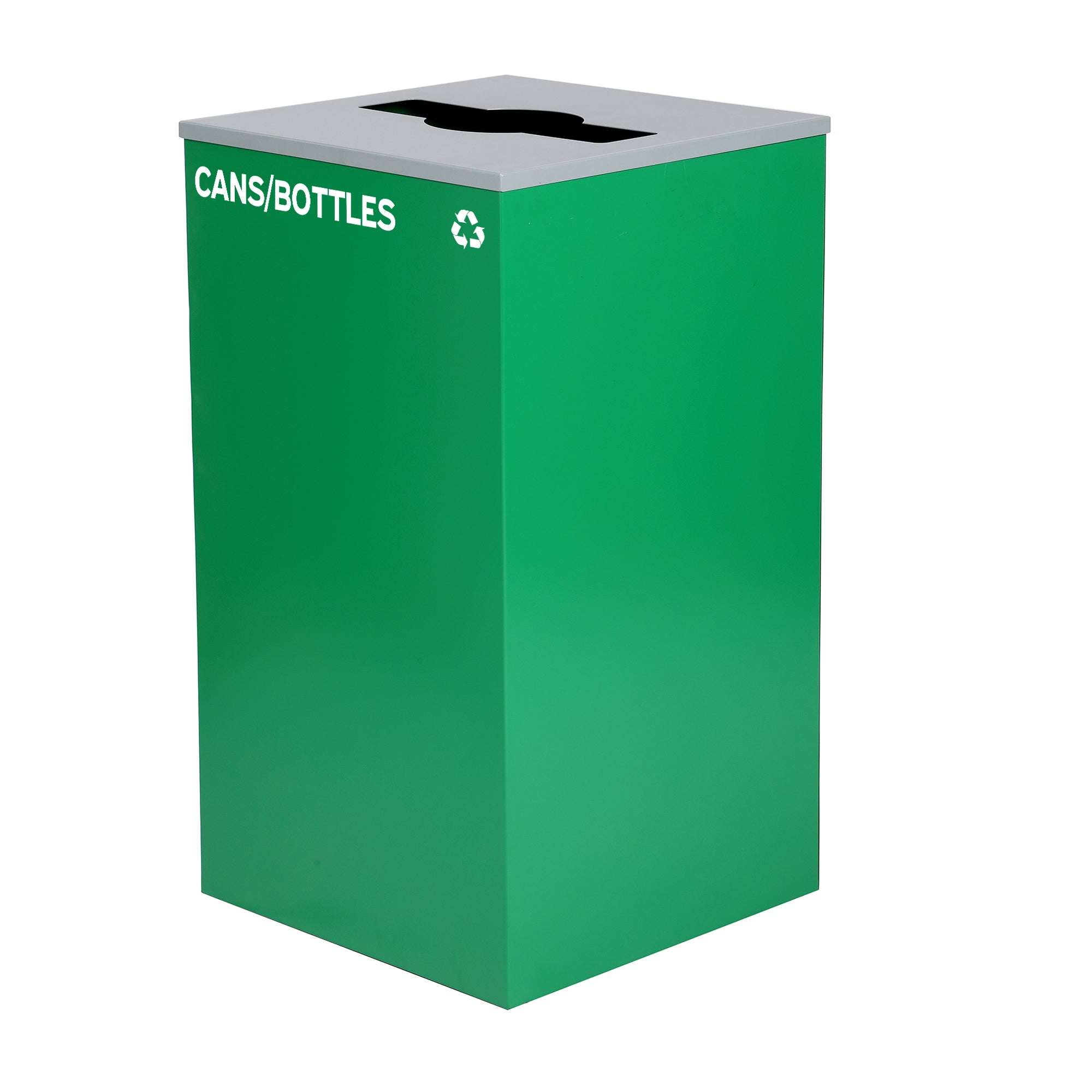 Square Recycling Gin – 29 Gallons - Green Can, Mixed Opening Lid, for Cans/Bottles