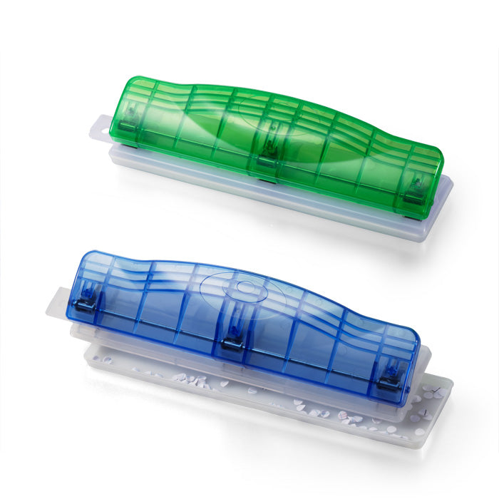 Plastic 3 Hole Punch, 8 Sheet Capacity, Assorted Translucent Colors: Blue, Teal, Raspberry, Purple