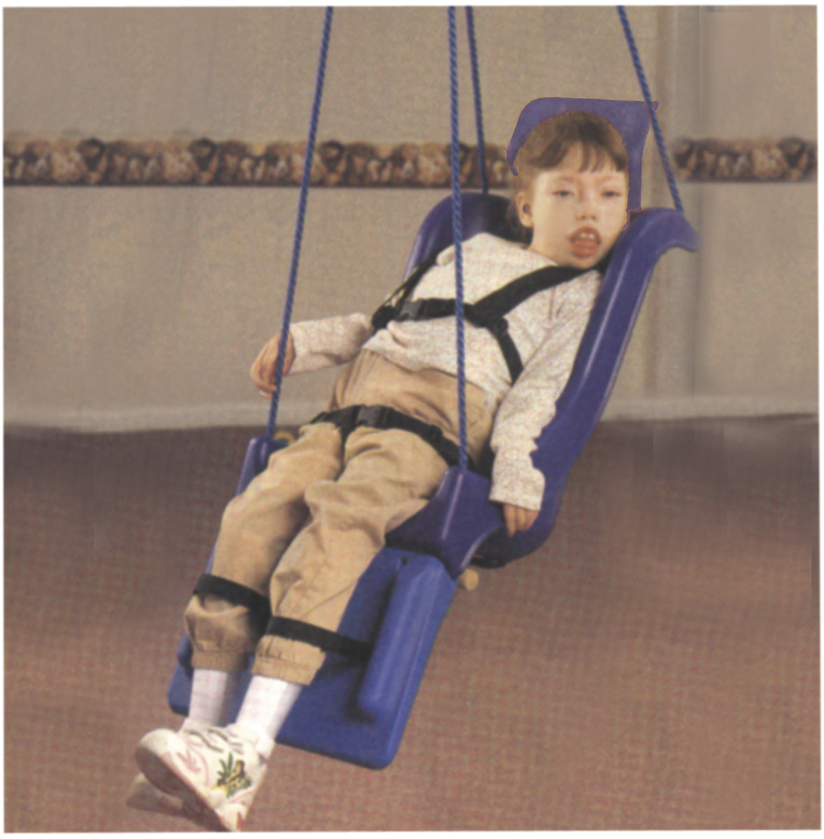 Full support swing seat with pommel, head and leg rest, large (adult), with chain