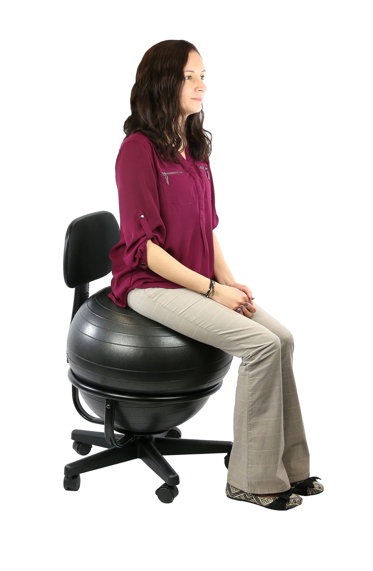 CanDo Ball Chair - Metal - Mobile - with Back - with Arms - with 22" Black Ball