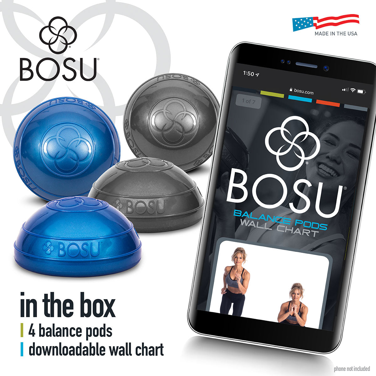 BOSU Balance Pod, Blue/Grey, Pack of 4