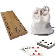 7 Inch Travel Cribbage Set - Solid Hardwood Board with Cards and Bag