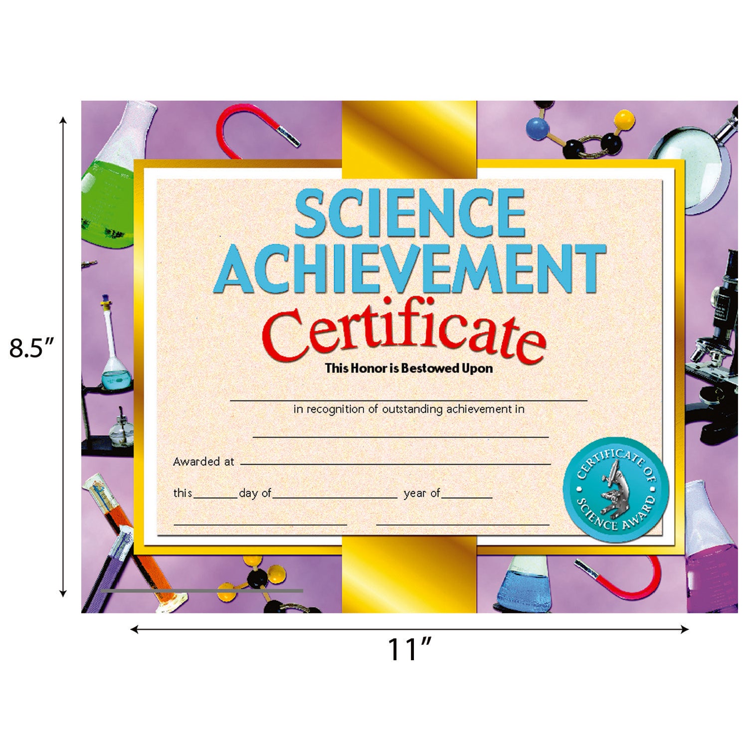 Science Achievement Certificate, 8.5" x 11", Pack of 30