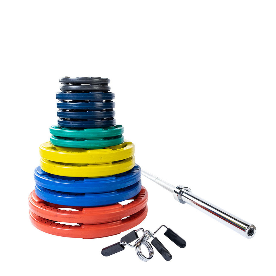 Color 300 Lb Rubber Grip Oly Set, Chrome Bar