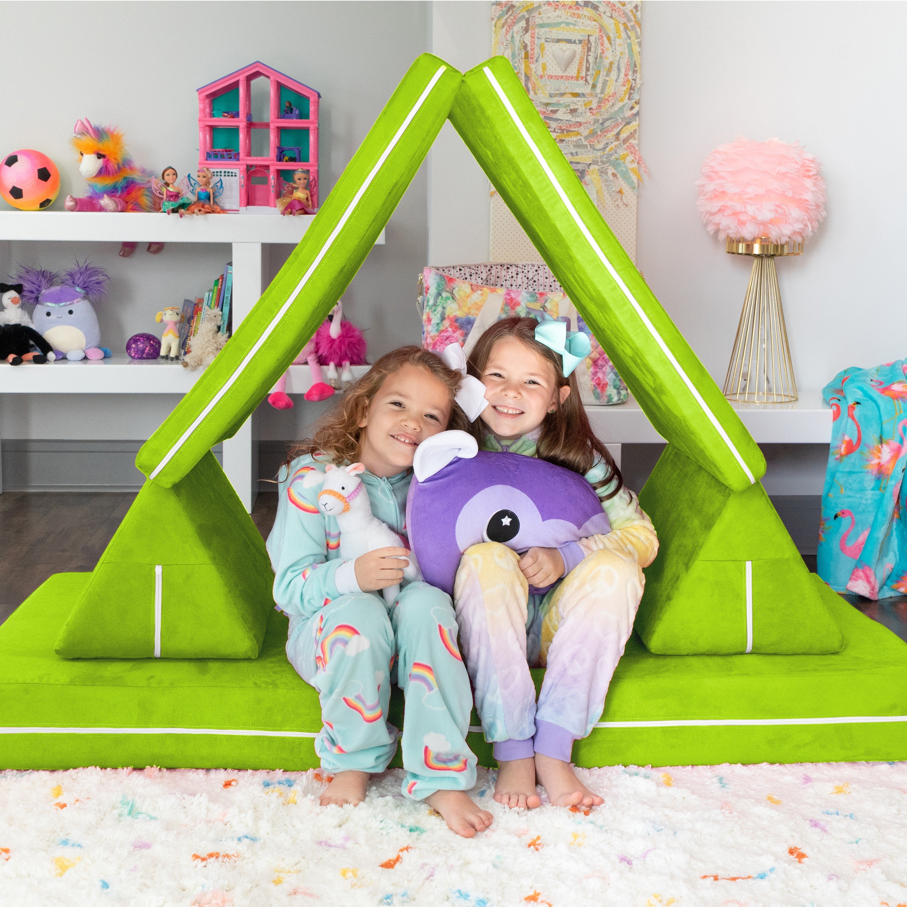 Jaxx Zipline Playscape Imaginative Furniture Playset for Creative Kids, Original Set, Lime