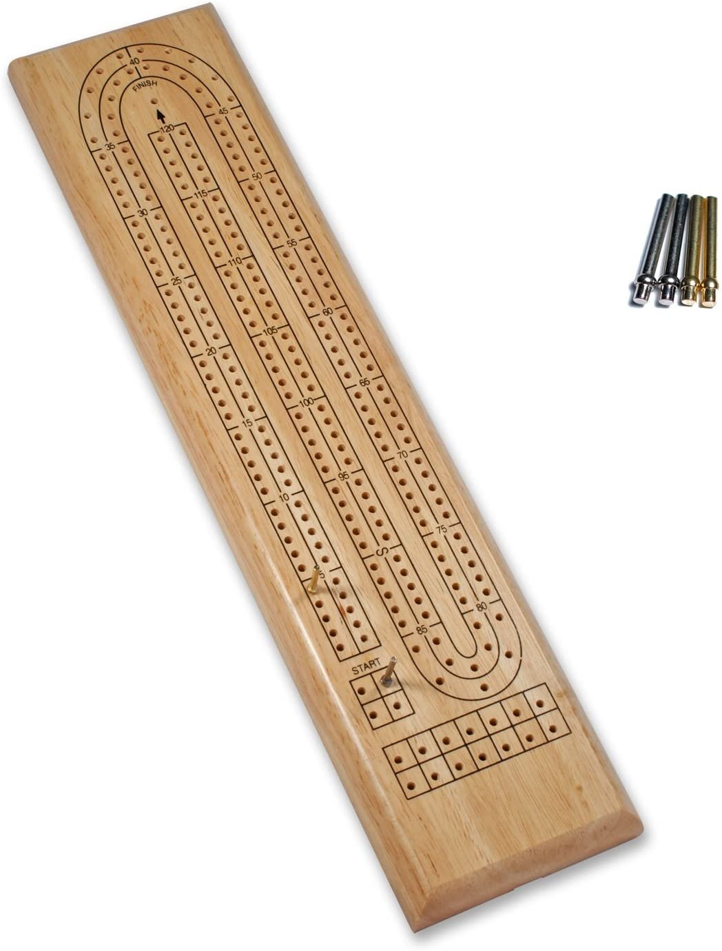 Cribbage - Board  &  Pegs 2 Track Natural Wood