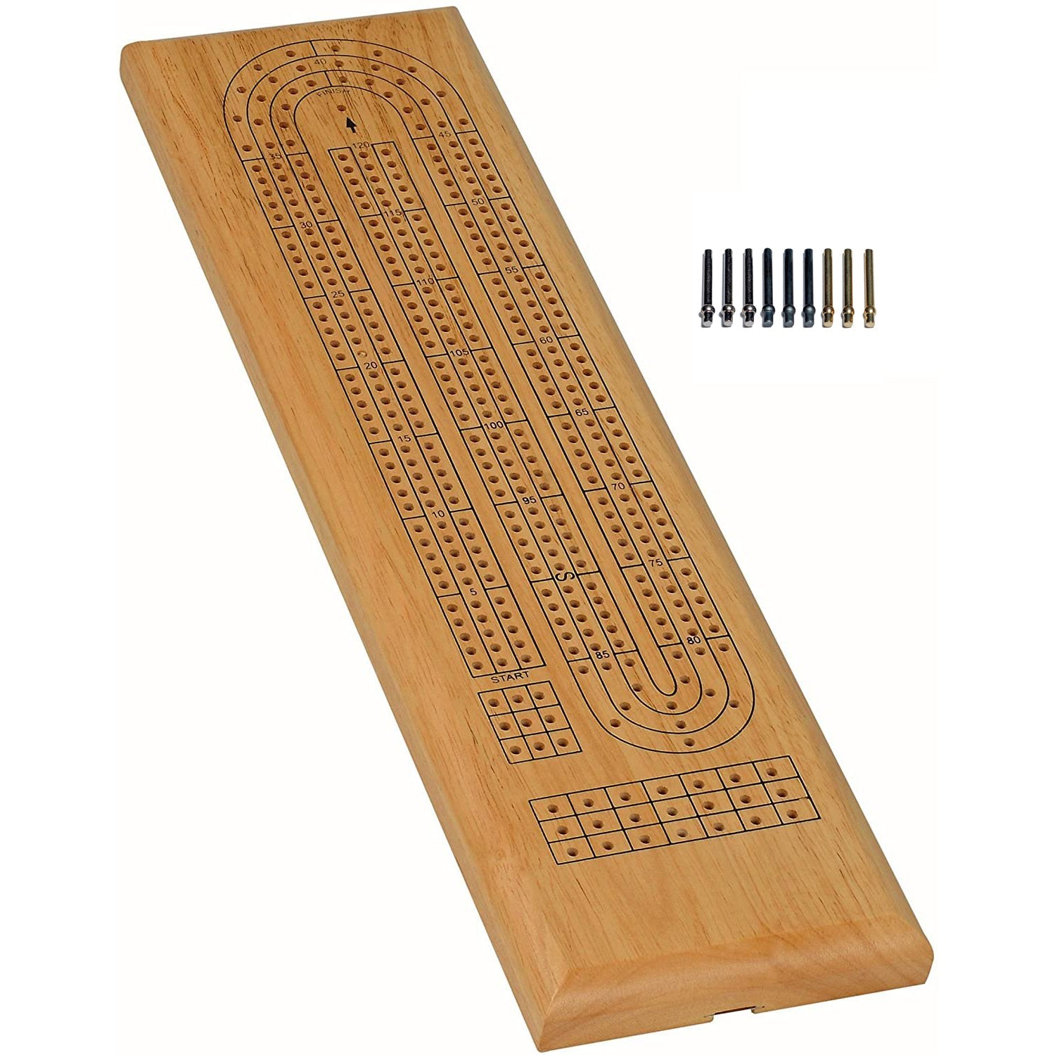 Cribbage - Board  &  Pegs 3 Track Natural Wood
