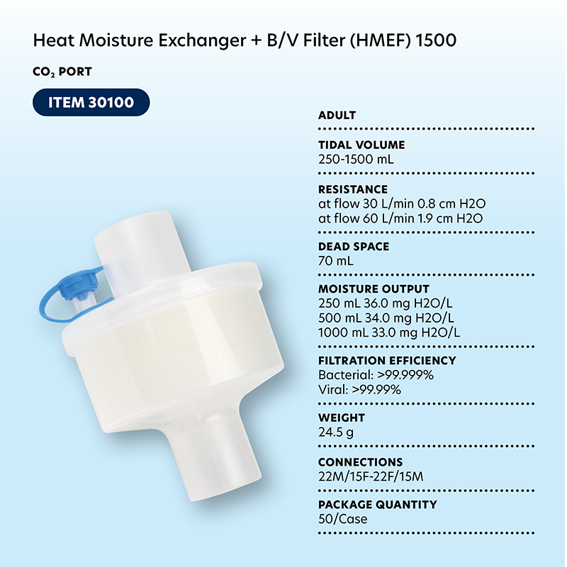 Heat Moisture Exchanger - BV Filter (HMEF) 1500, CO2 Port,  - 50 per Case