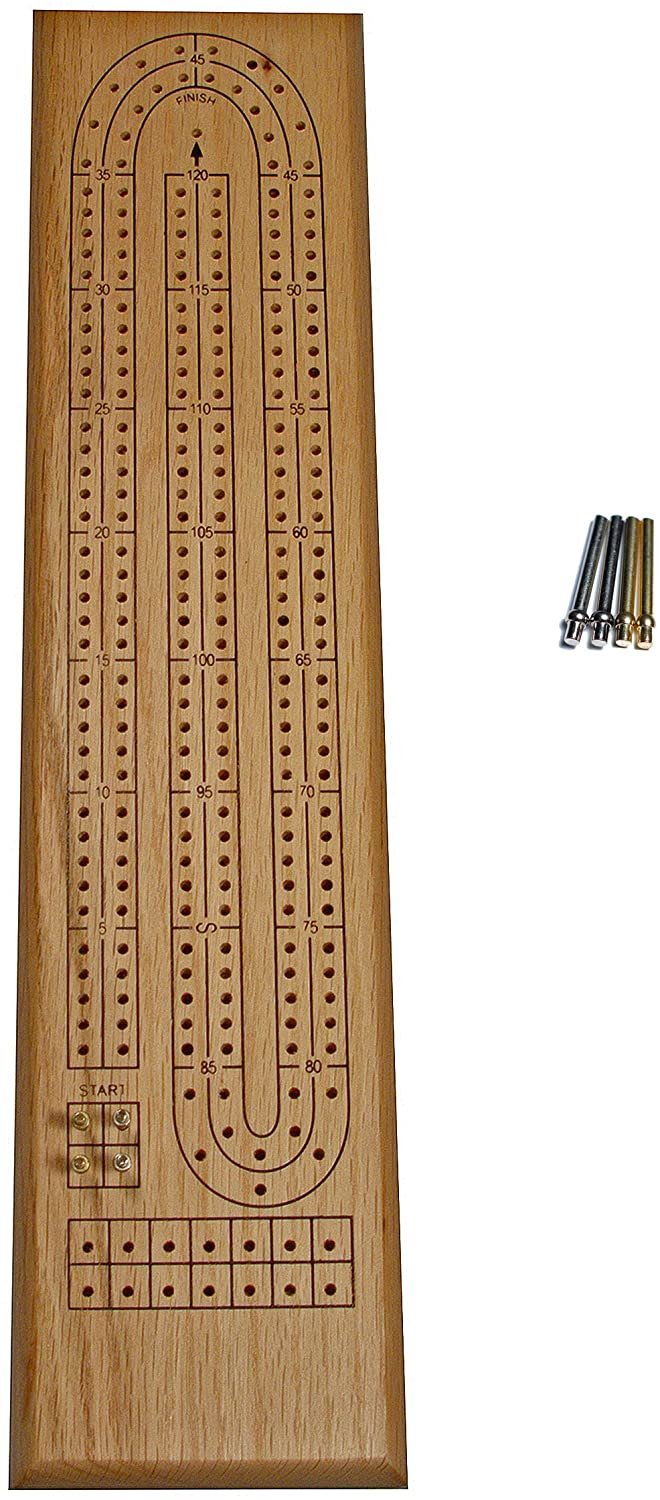 Cribbage - Board  &  Pegs 2 Track Natural Wood