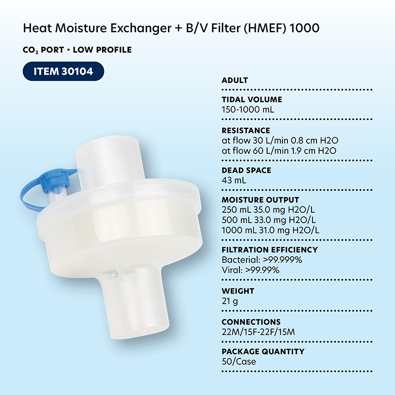 Heat Moisture Exchanger - BV Filter (HMEF) 1000, CO2 Port, L,  - 50 per Case
