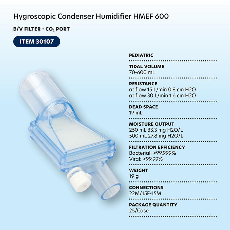 Pediatric Hygroscopic Condenser Humidifier (HMEF) 600, BV Filter, CO2,  - 25 per Case