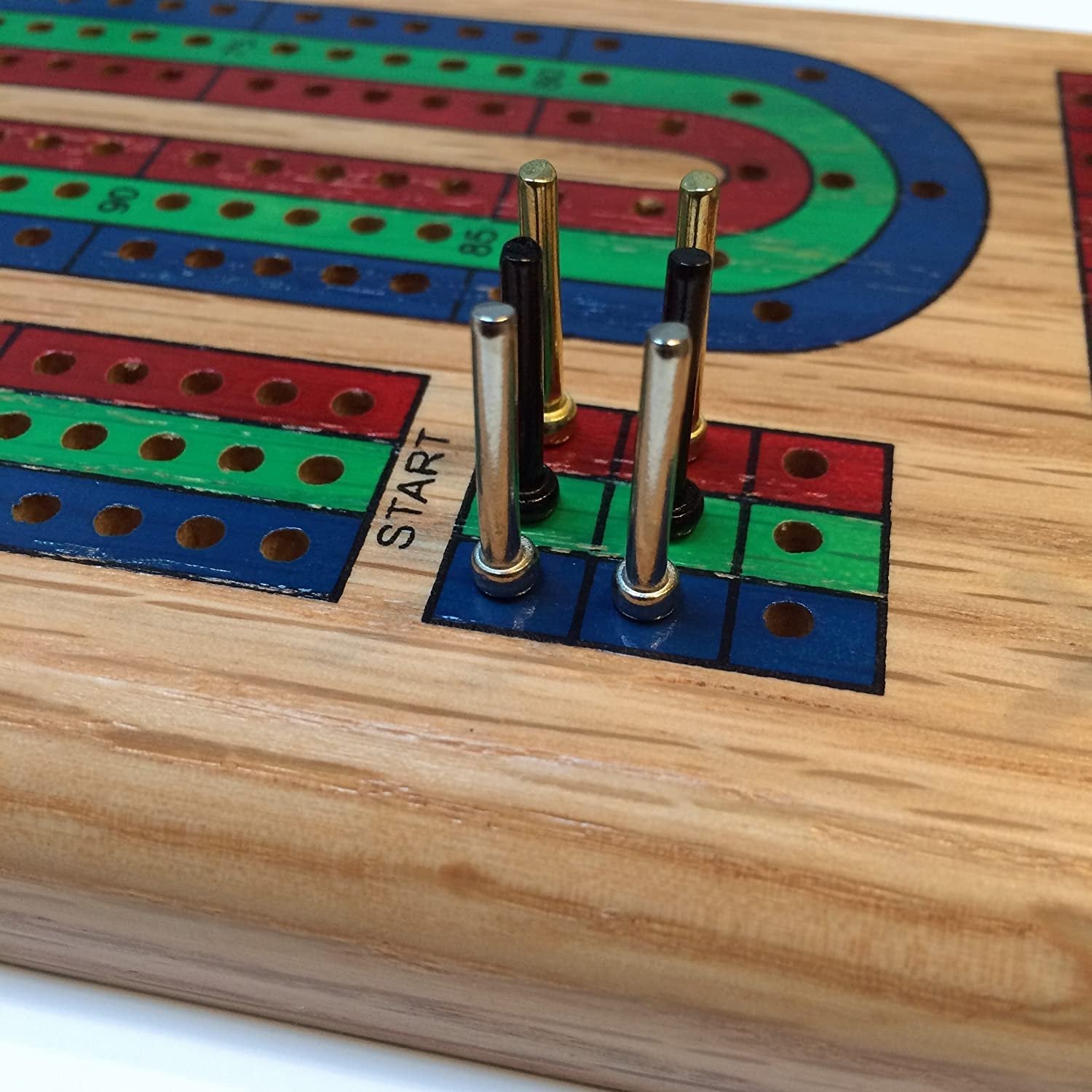 Cribbage - Board  &  Pegs 3 Track Wood Blue, Red And Green Track
