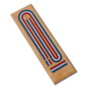 Cribbage - Board  &  Pegs 3 Track Wood, Red, White And Blue Track